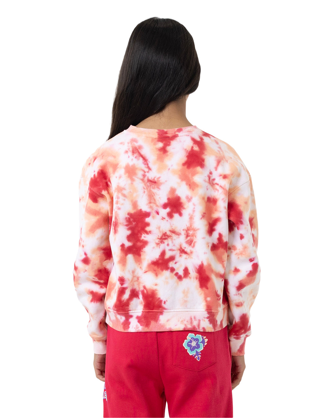 Santa Cruz Free Spirit Floral Stack Front Sweater Pink Coral Tie Dye