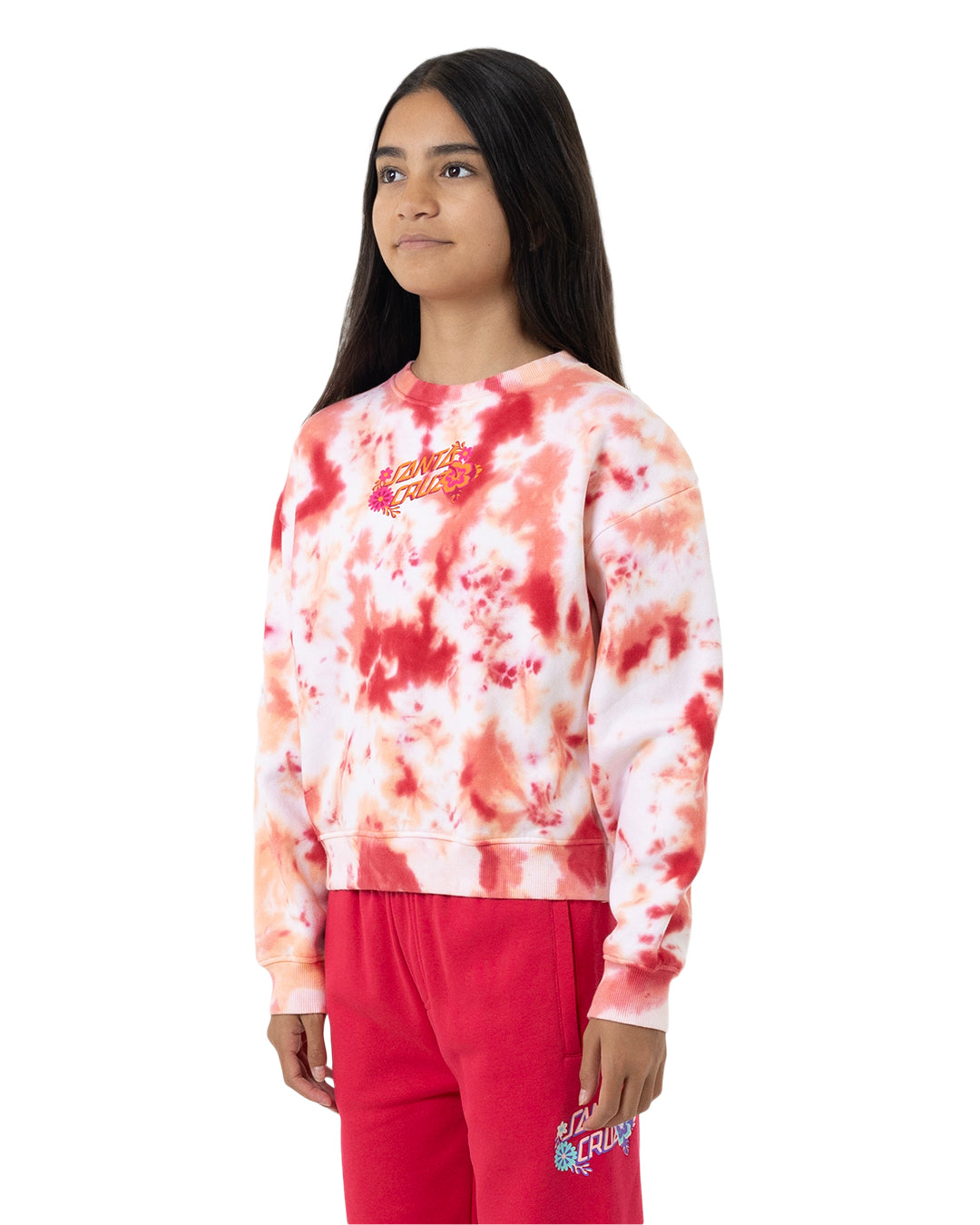 Santa Cruz Free Spirit Floral Stack Front Sweater Pink Coral Tie Dye