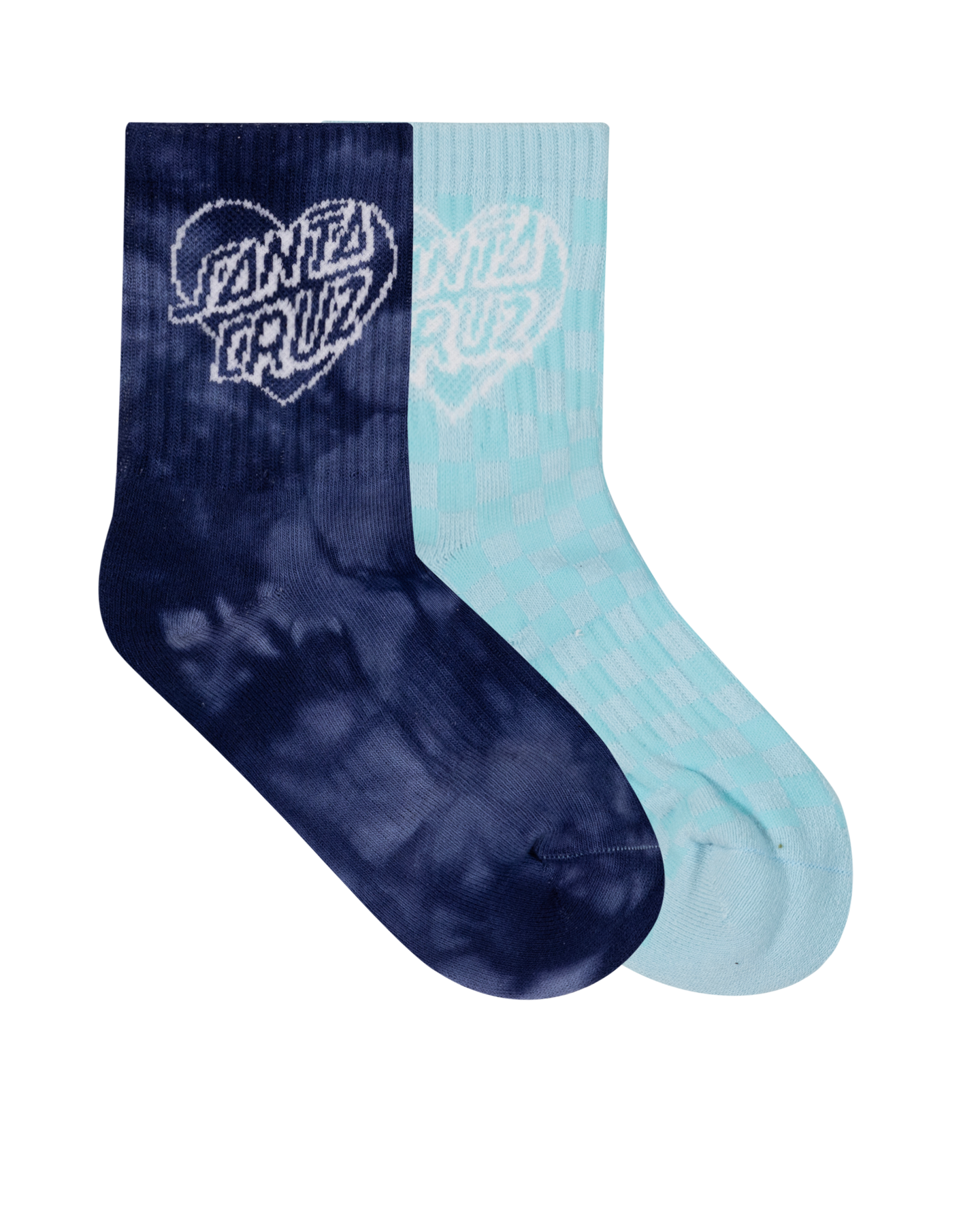 Santa Cruz Heart Dot Hollow Mid Sock 2 Pack Dark Blue Tie Dye | Aqua