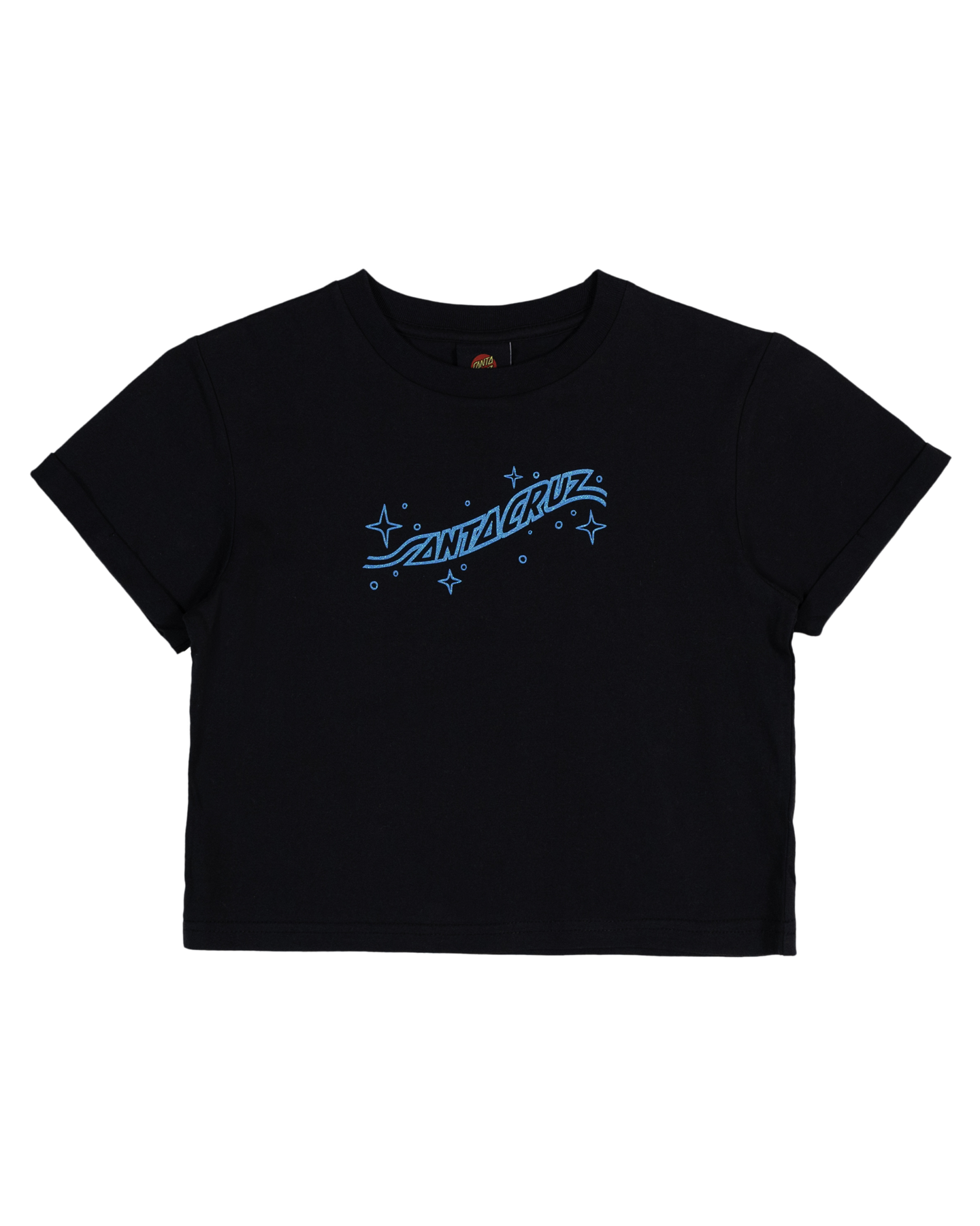 Santa Cruz Winged Moon Strip Centre Short Sleeve Crop Tee Off Black