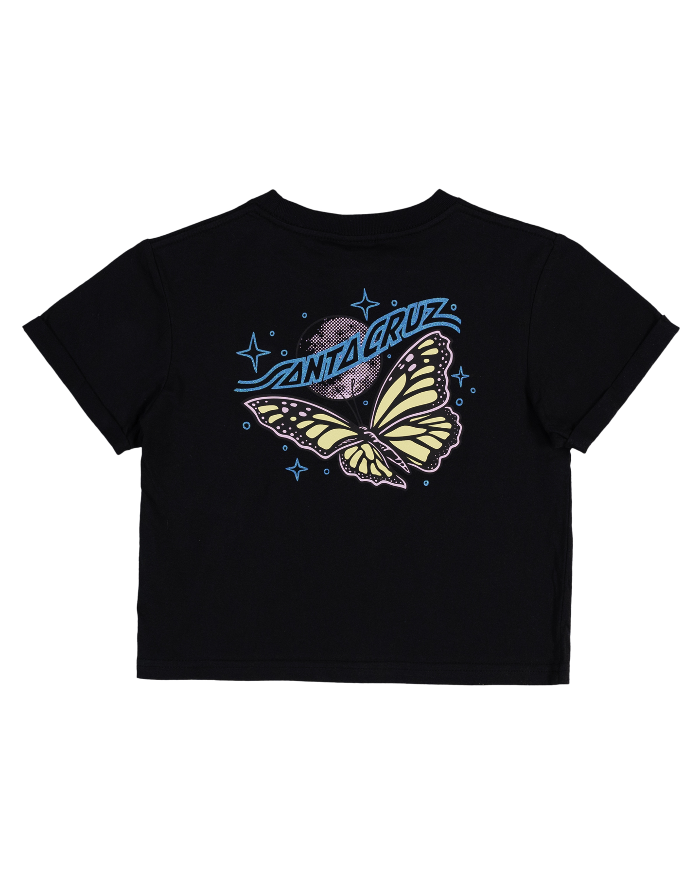 Santa Cruz Winged Moon Strip Centre Short Sleeve Crop Tee Off Black
