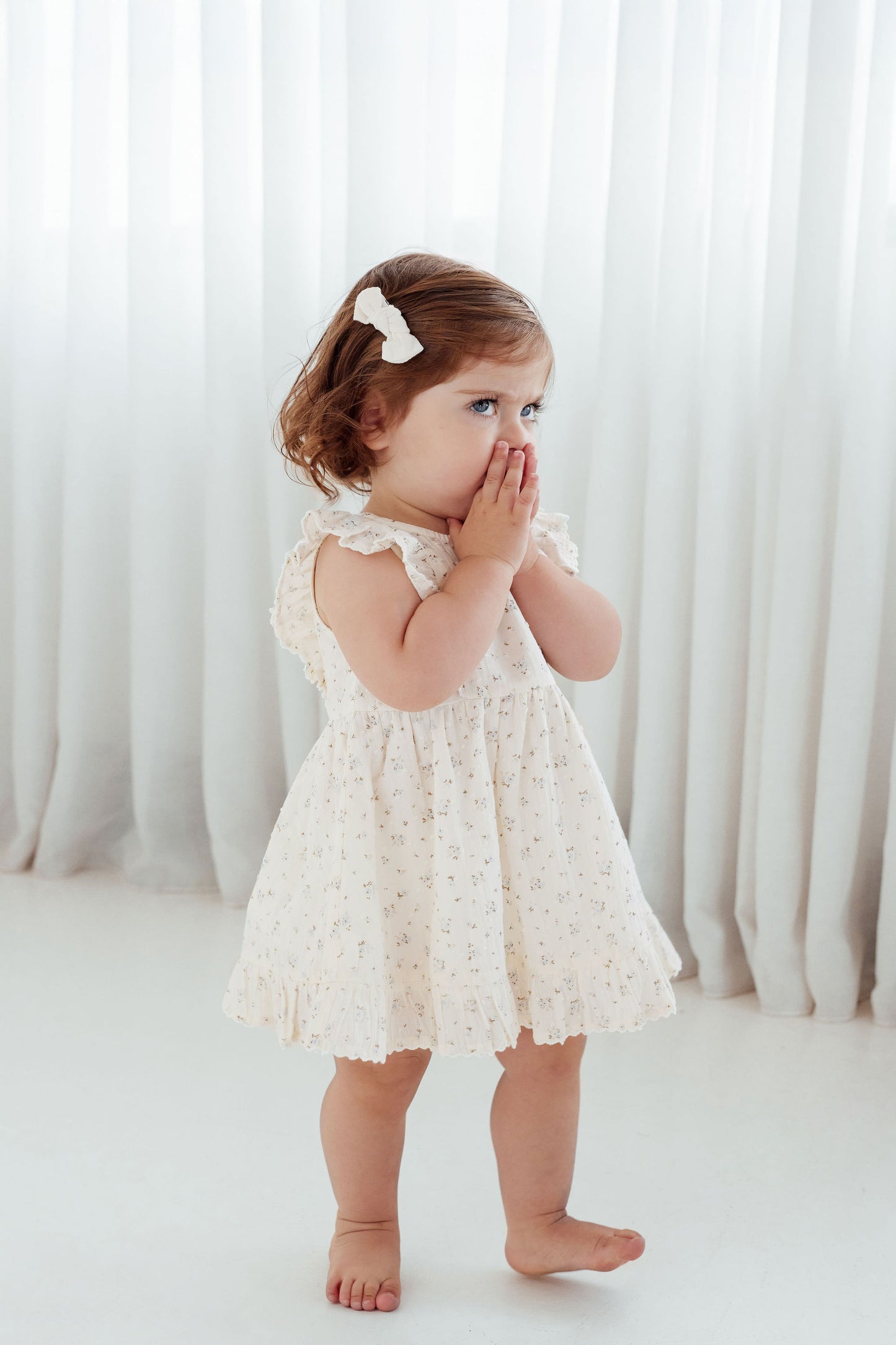 Aster & Oak Sofia Floral Ruffle Dress Ivory