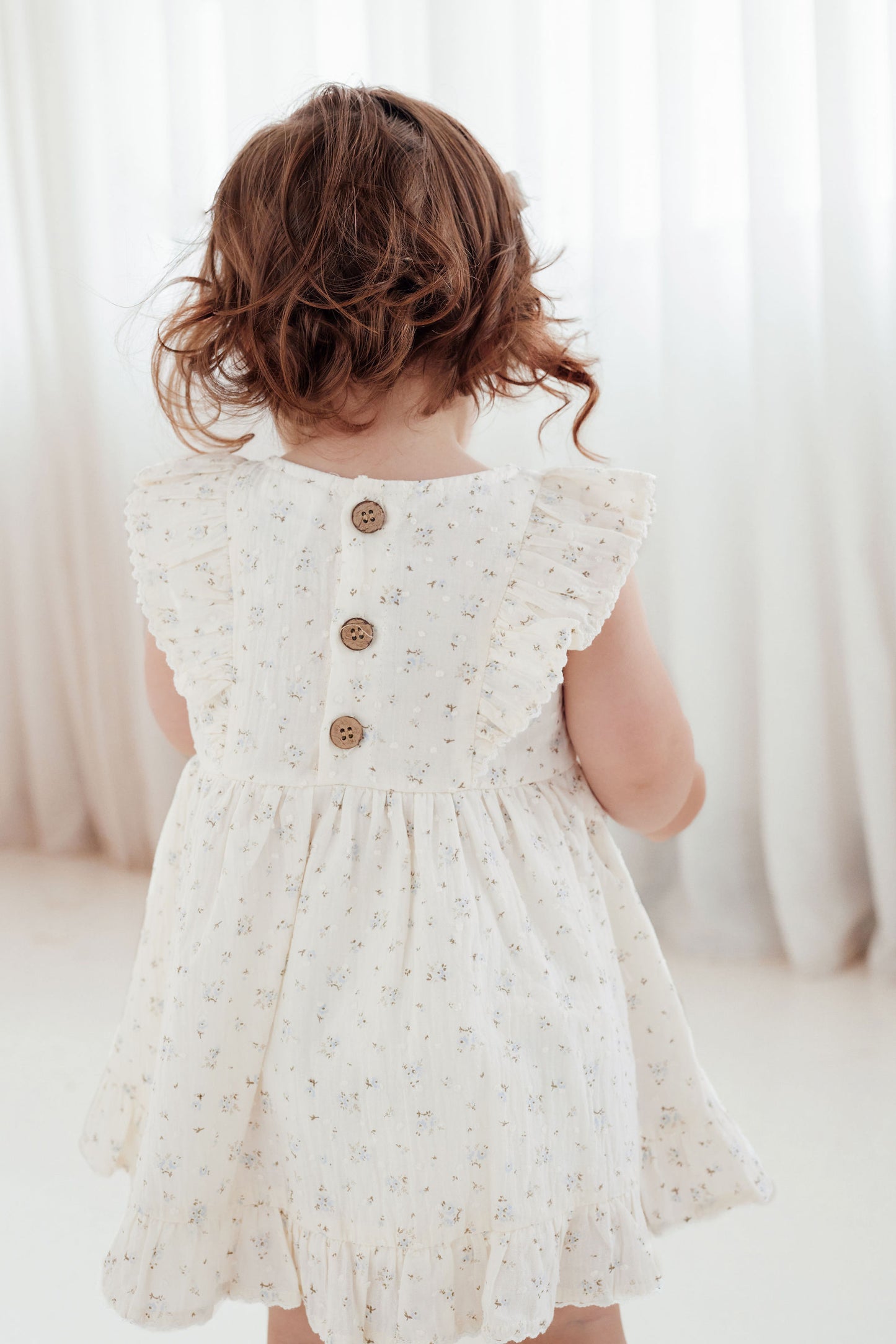 Aster & Oak Sofia Floral Ruffle Dress Ivory