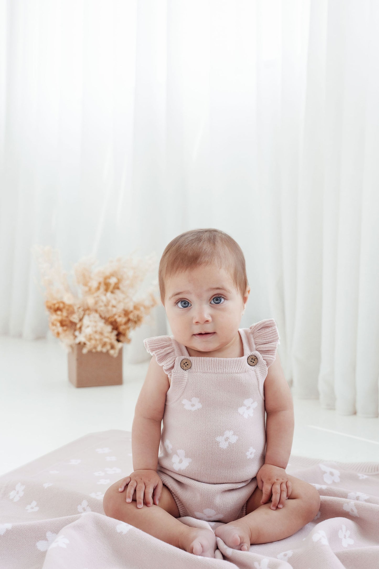 Aster & Oak Flower Ruffle Knit Romper Violet