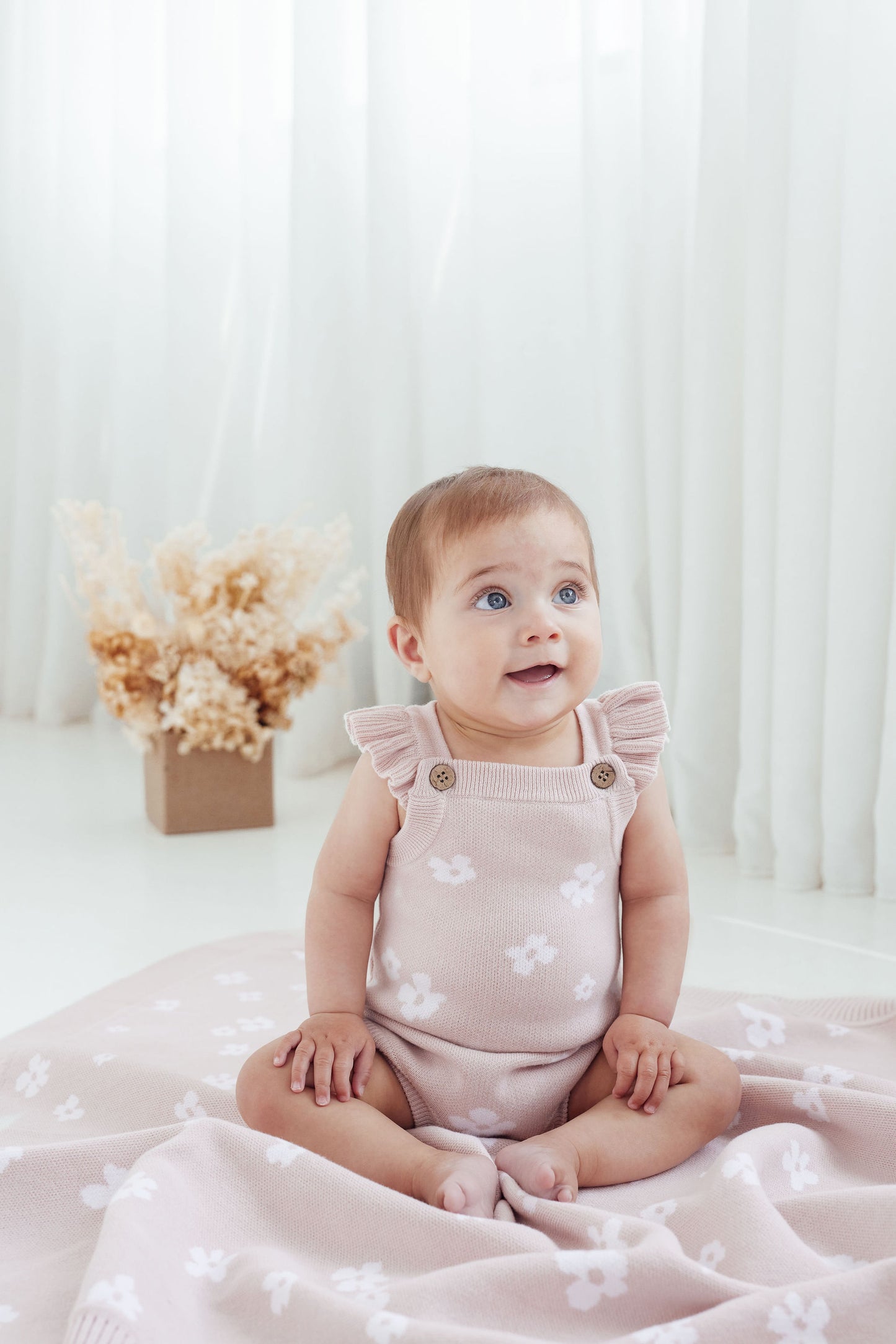 Aster & Oak Flower Ruffle Knit Romper Violet