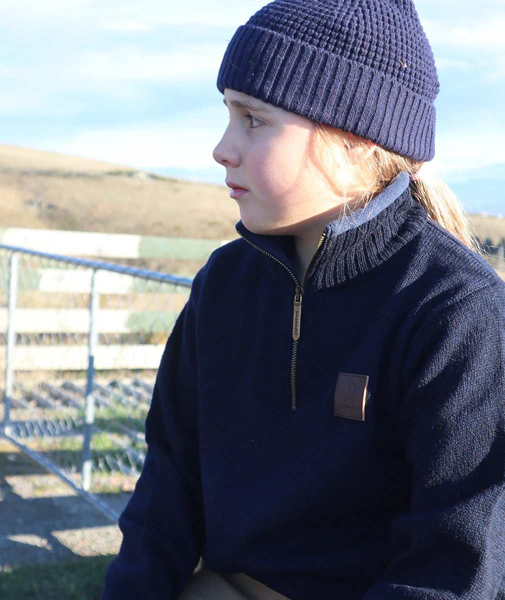 Swanndri Kid's Mariner V2 Zip Neck Sweater Navy