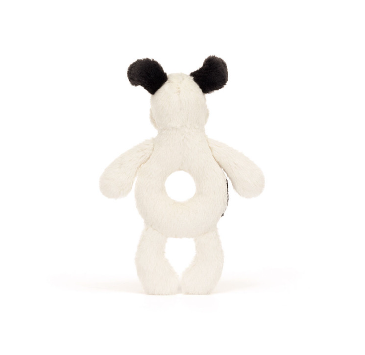 Jellycat Bashful Black & Cream Puppy Ring Rattle