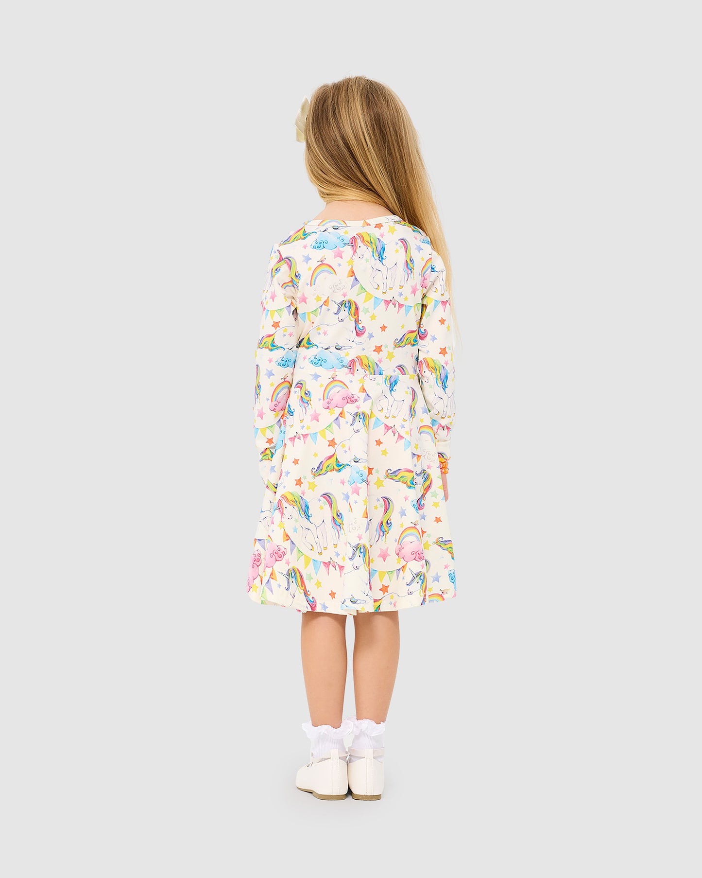 Rock Your Kid Unicorn Flags Long Sleeve Waisted Dress