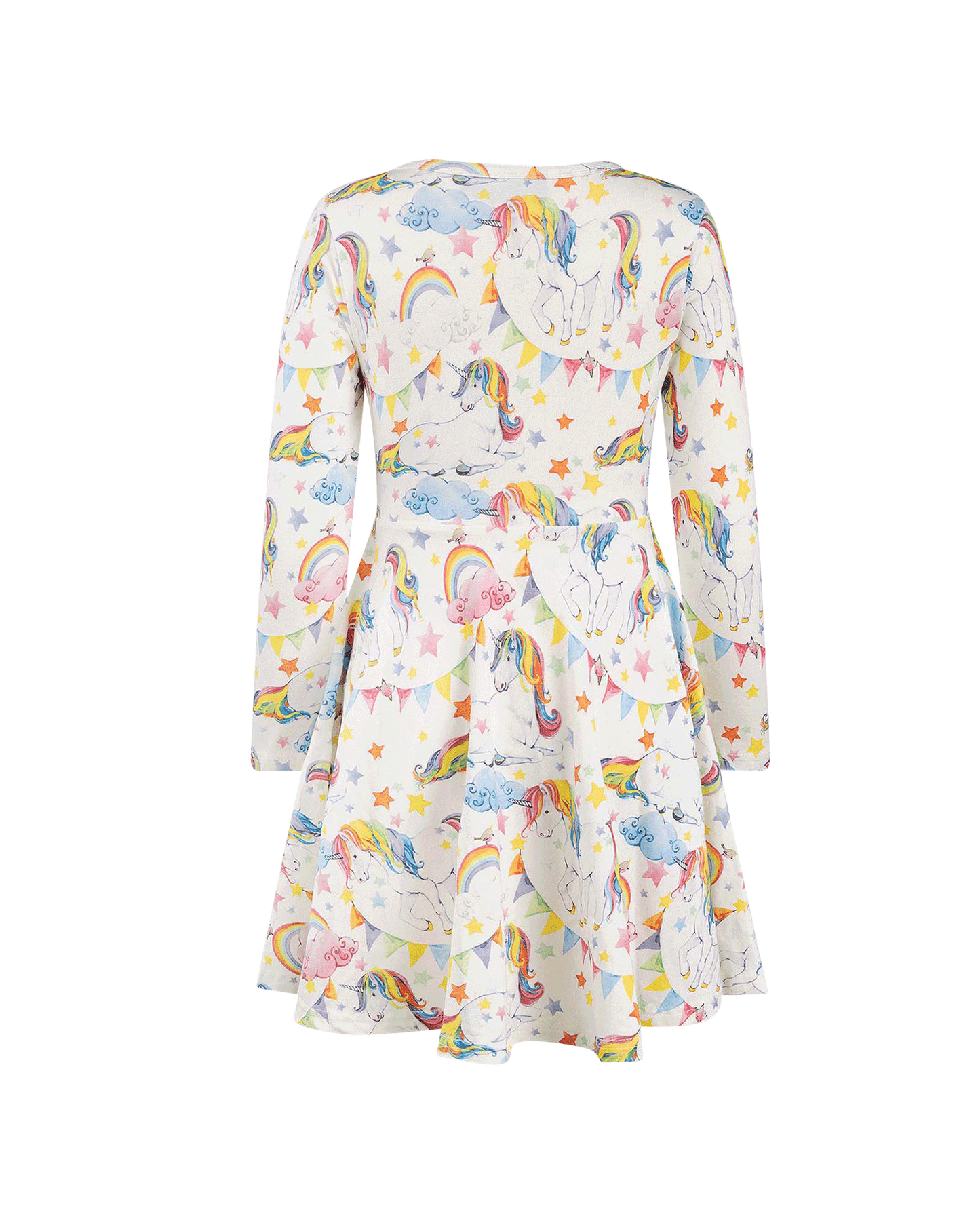 Rock Your Kid Unicorn Flags Long Sleeve Waisted Dress
