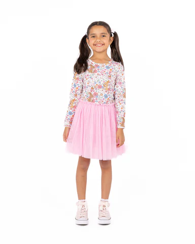 Rock Your Kid Ditsy Bunny Long Sleeve Circus Dress