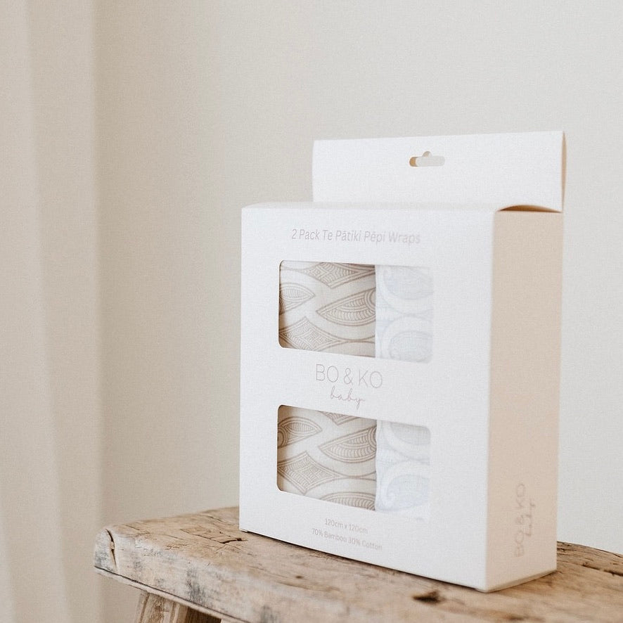 Bo & Ko 2 Pack Wrap Set Te Pātiki Mocha & Te Pātiki Grey