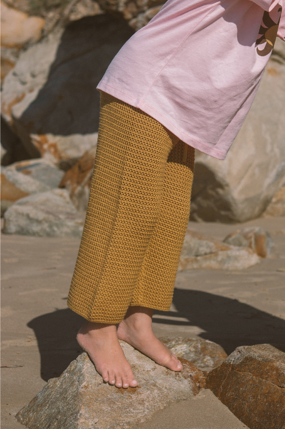 Grown Open Knit Pants Mustard