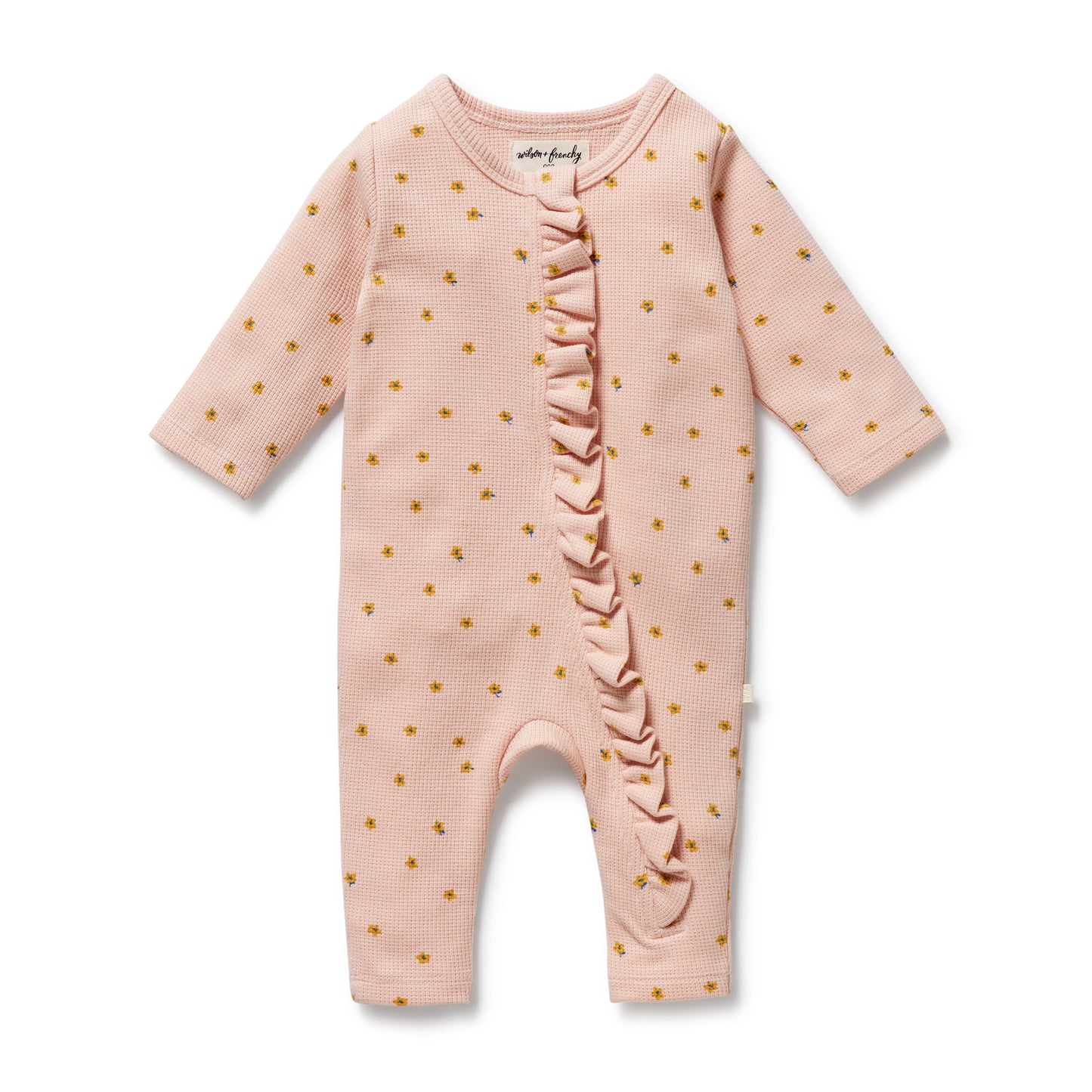Wilson & Frenchy Organic Waffle Ruffle Zipsuit Little Fleur