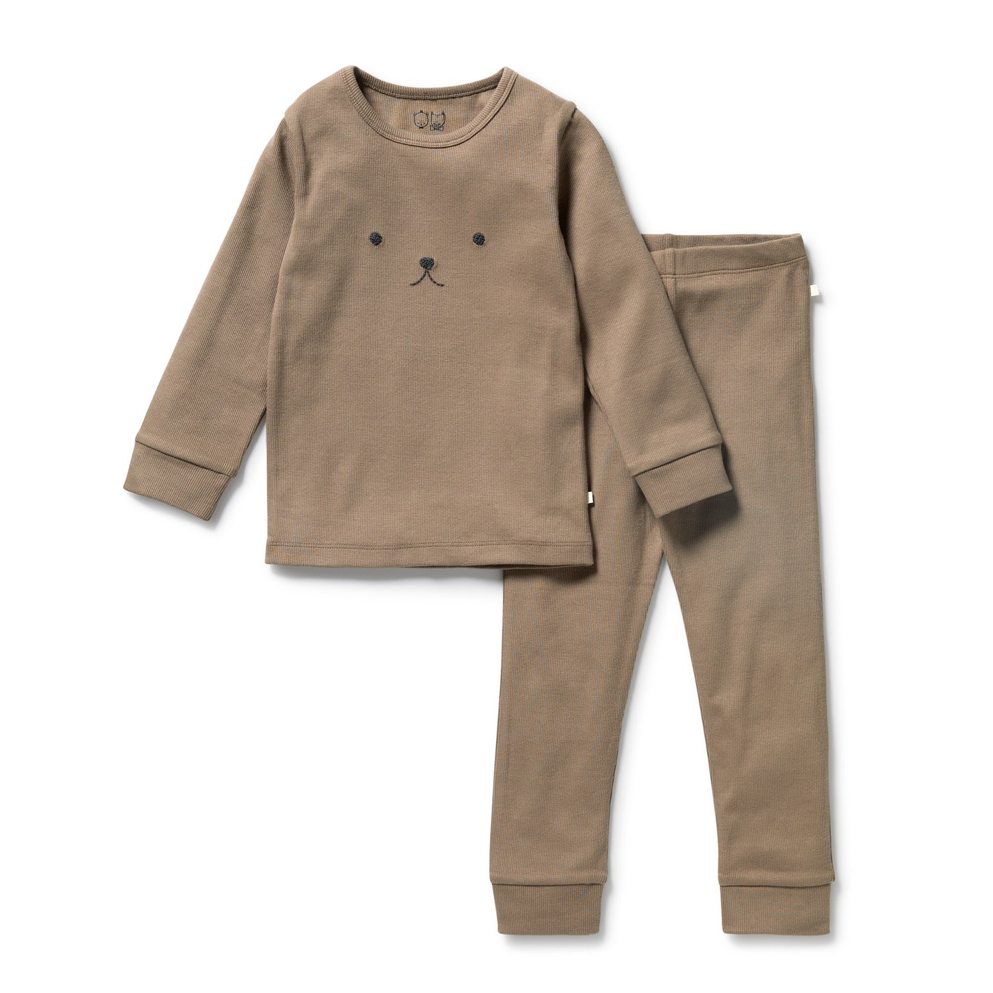 Wilson & Frenchy Organic Rib Long Sleeved Pyjamas Walnut