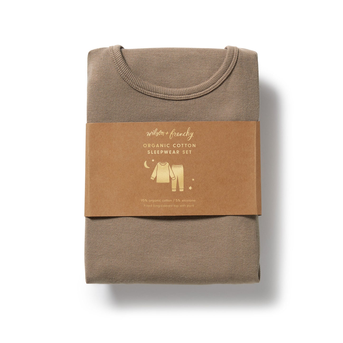 Wilson & Frenchy Organic Rib Long Sleeved Pyjamas Walnut