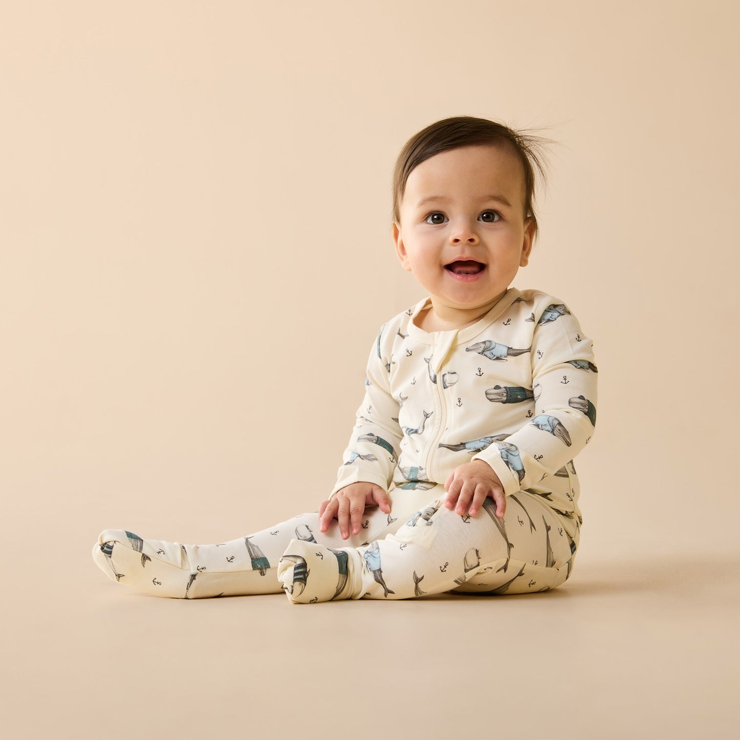 Wilson & Frenchy Organic Zipsuit with Feet Woolly Whales