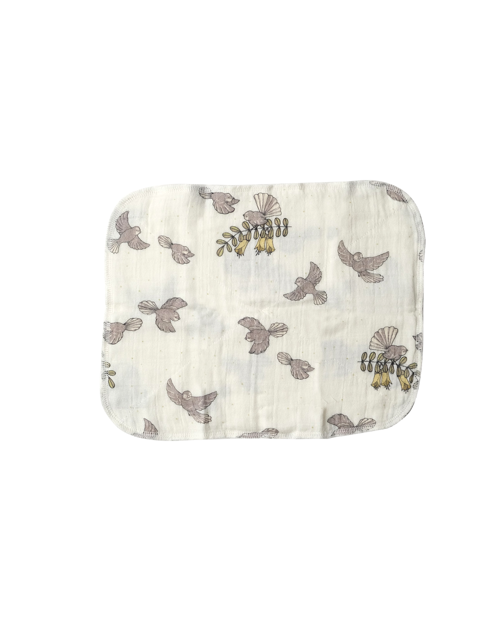 Babu Muslin Wash Cloth (6pk) NZ Forest Prints Pīwakawaka