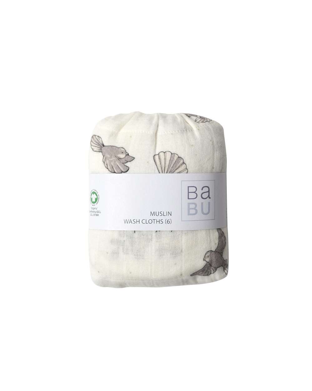 Babu Muslin Wash Cloth (6pk) NZ Forest Prints Pīwakawaka