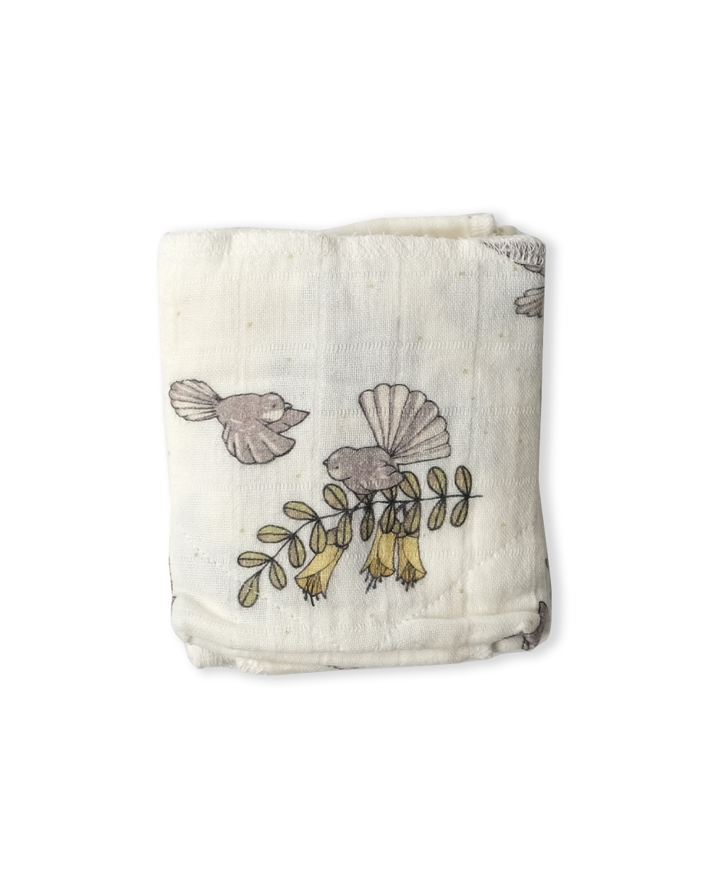 Babu Muslin Wash Cloth (6pk) NZ Forest Prints Pīwakawaka