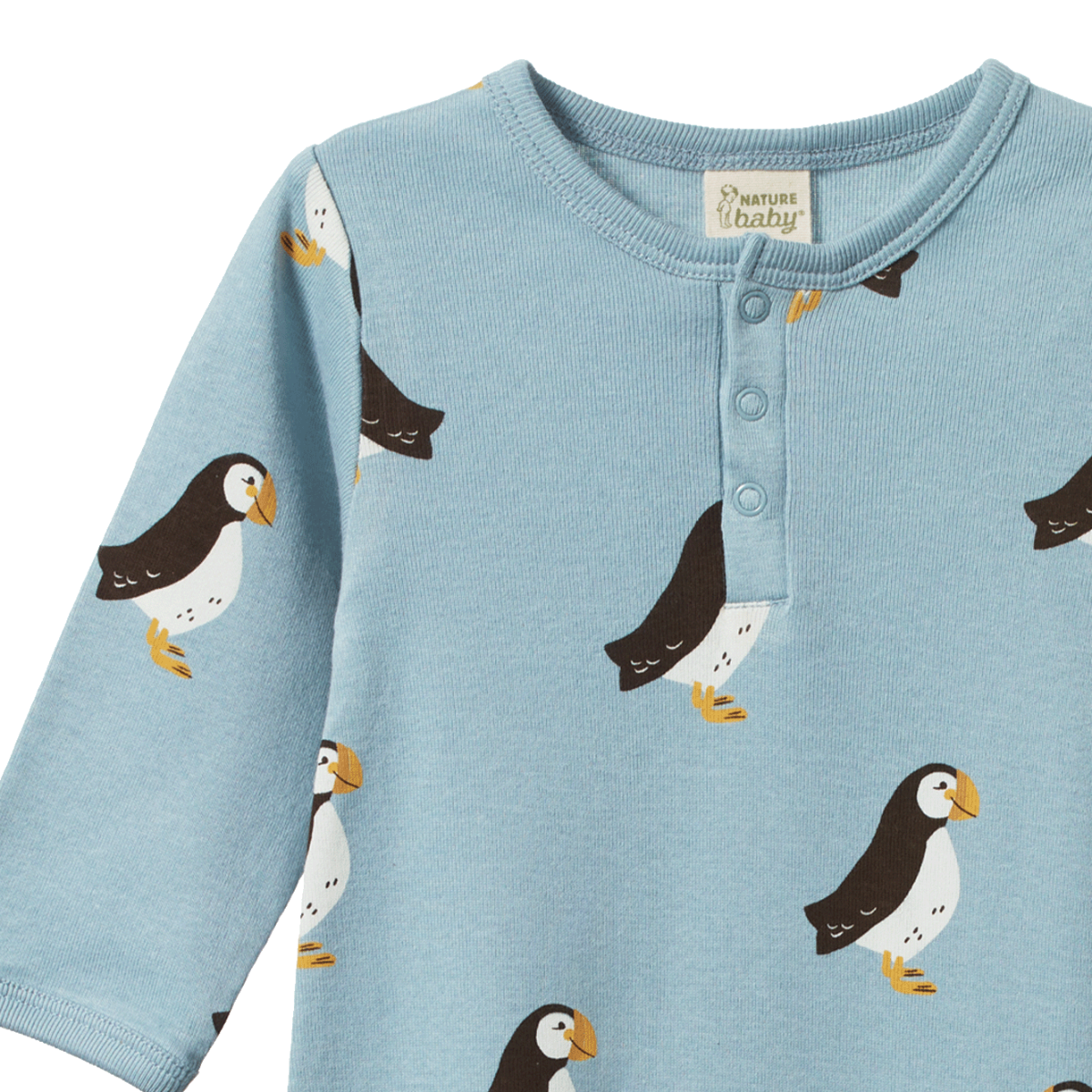 Nature Baby Henley Pyjama Suit Puffin Print