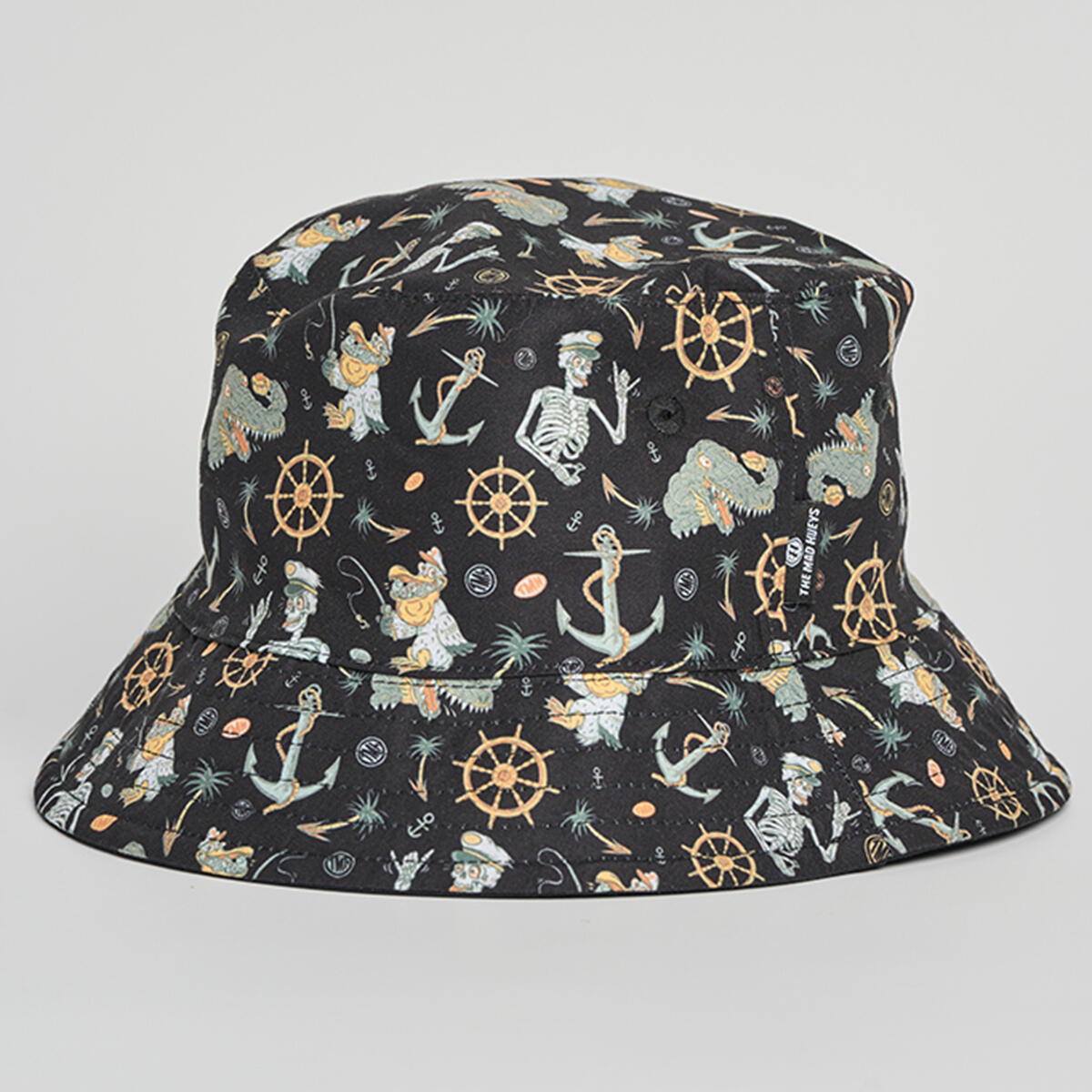Mad Hueys Reversible Bucket Hat Croc Captain Vintage Black