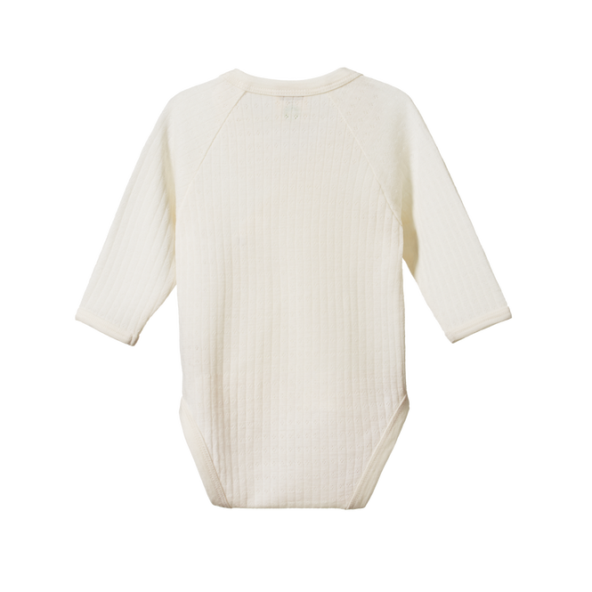 Nature Baby Merino Essential Long Sleeve Kimono Bodysuit Pointelle Natural