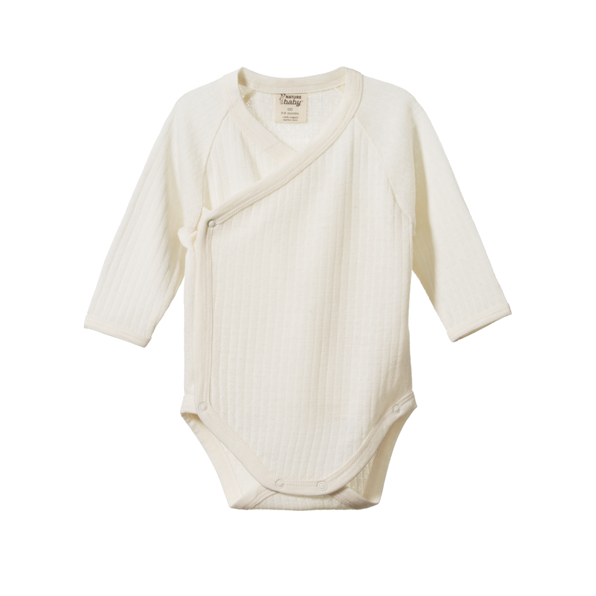 Nature Baby Merino Essential Long Sleeve Kimono Bodysuit Pointelle Natural
