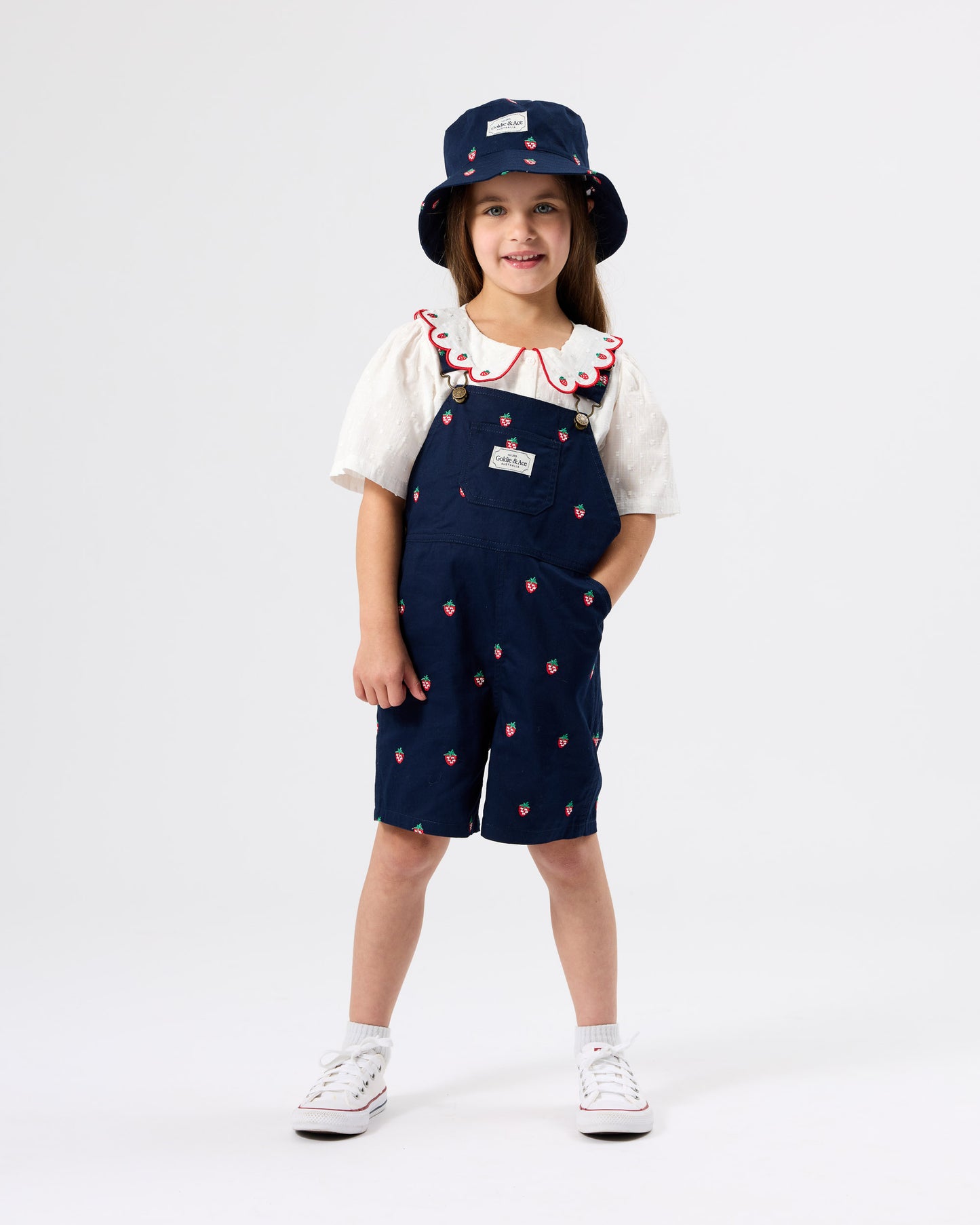 Goldie + Ace Mini Strawberry Embroidered Burton Overalls