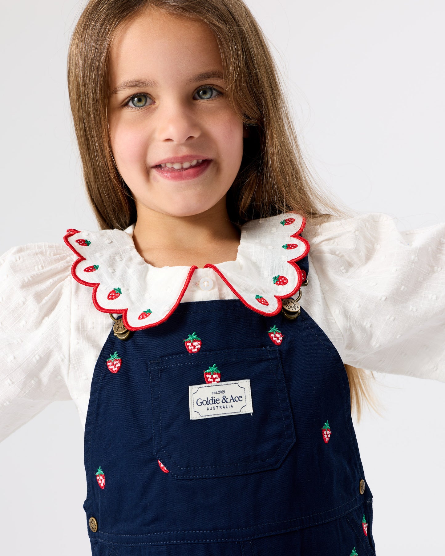 Goldie + Ace Mini Strawberry Embroidered Burton Overalls