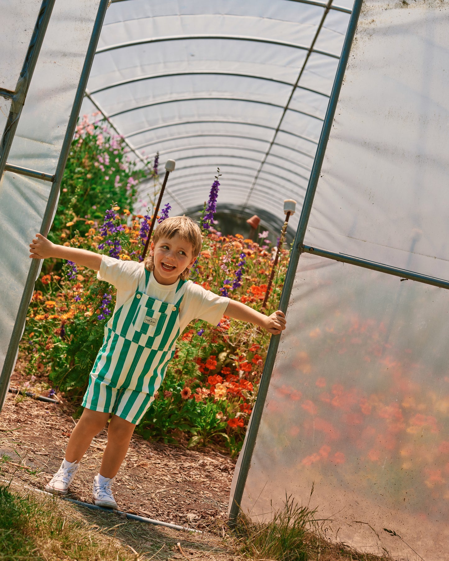 Goldie + Ace Happy Stripe Button Burton Overalls