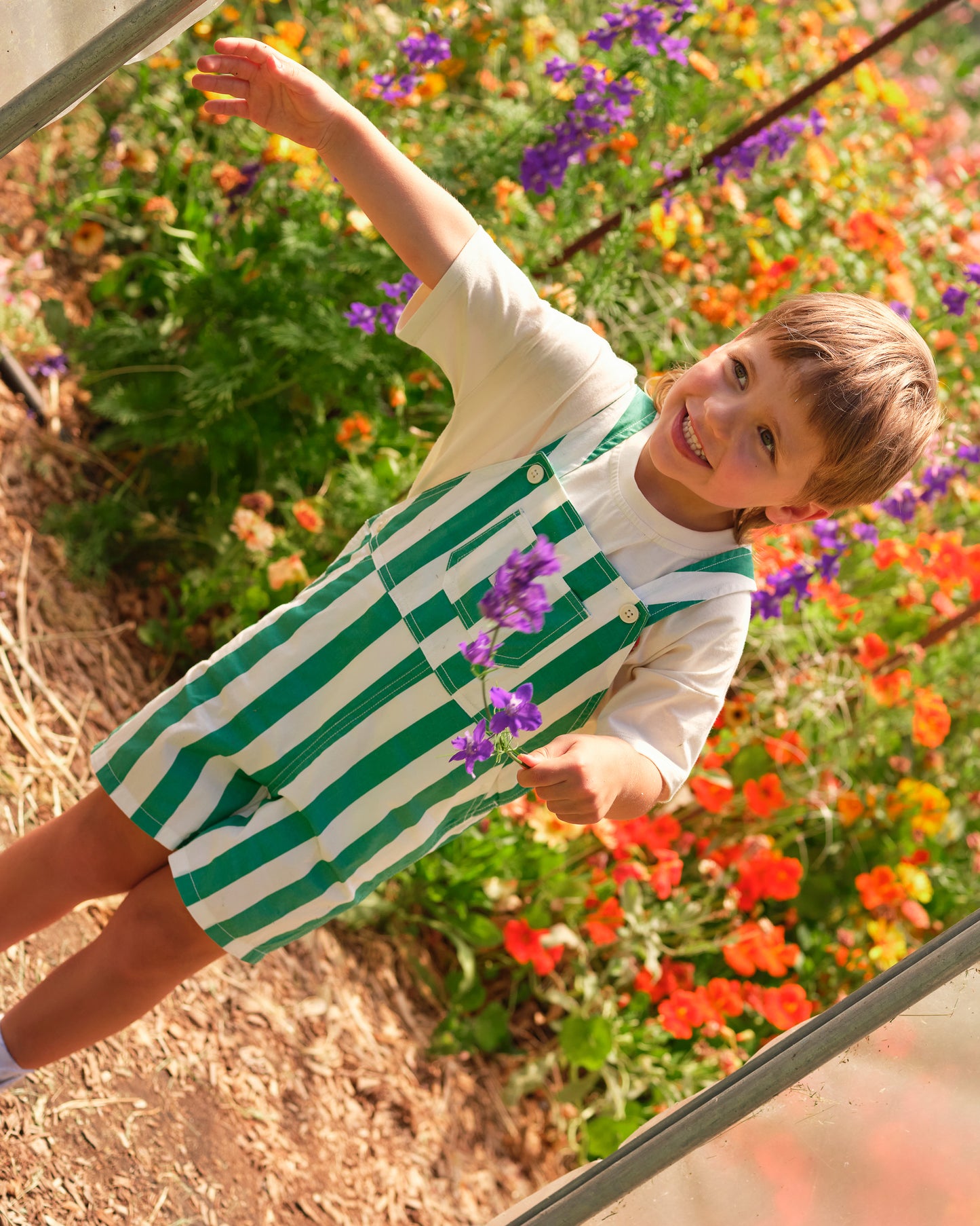 Goldie + Ace Happy Stripe Button Burton Overalls