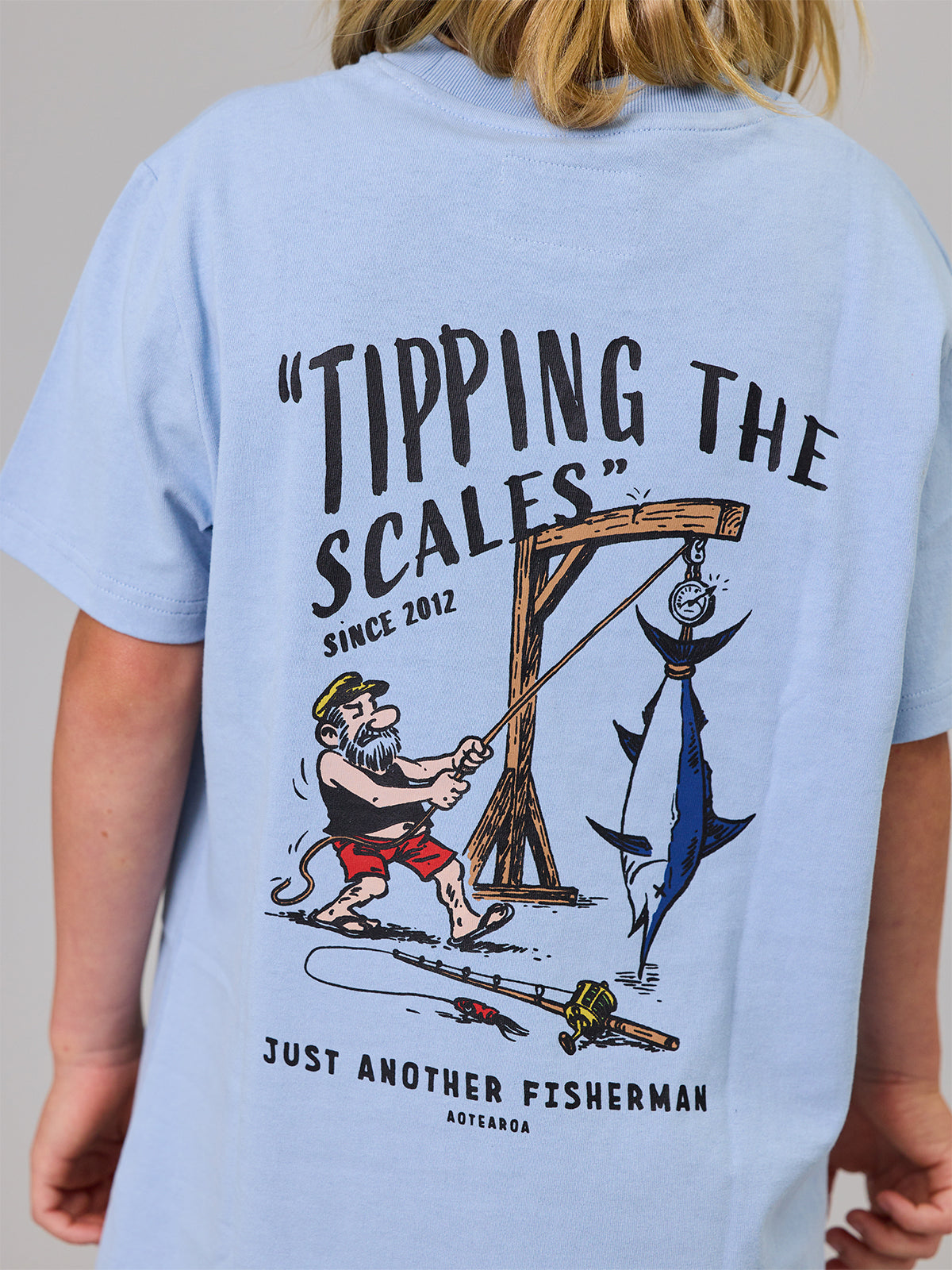 Just Another Fisherman Mini Tipping The Scales Short Sleeve Tee Washed Blue