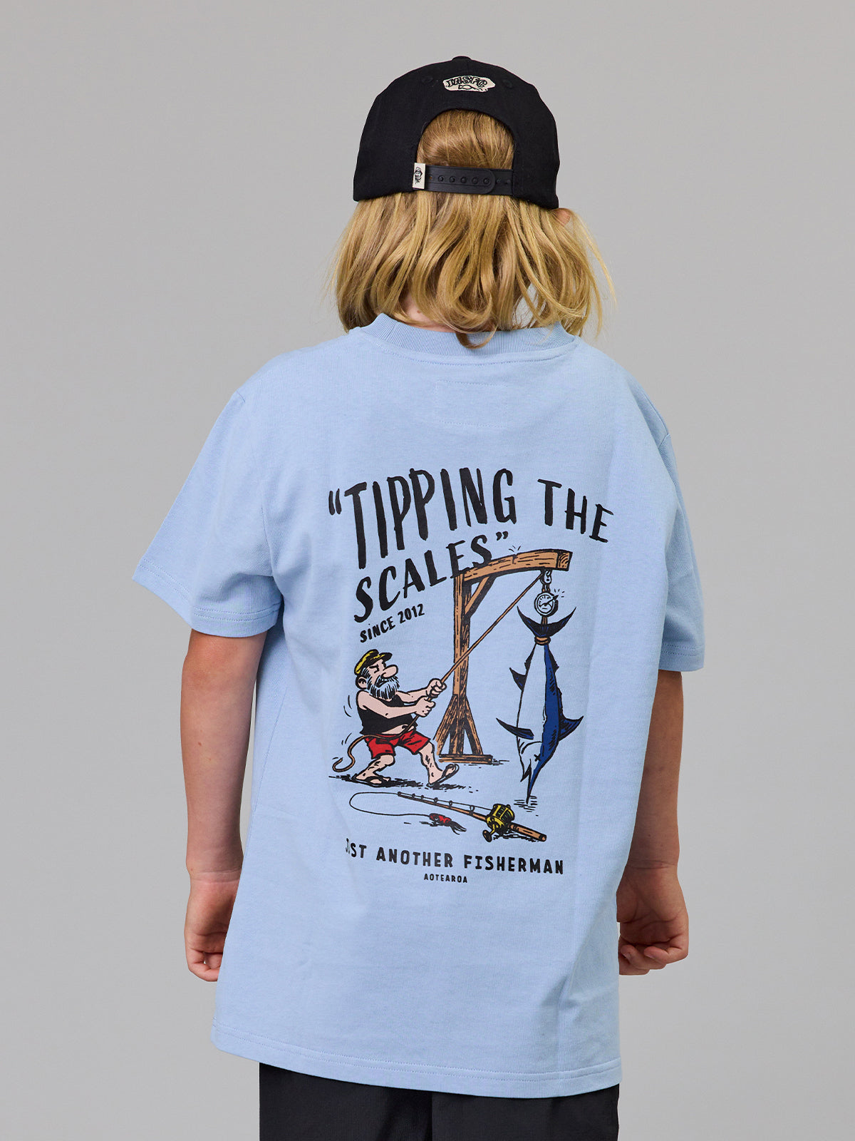 Just Another Fisherman Mini Tipping The Scales Short Sleeve Tee Washed Blue