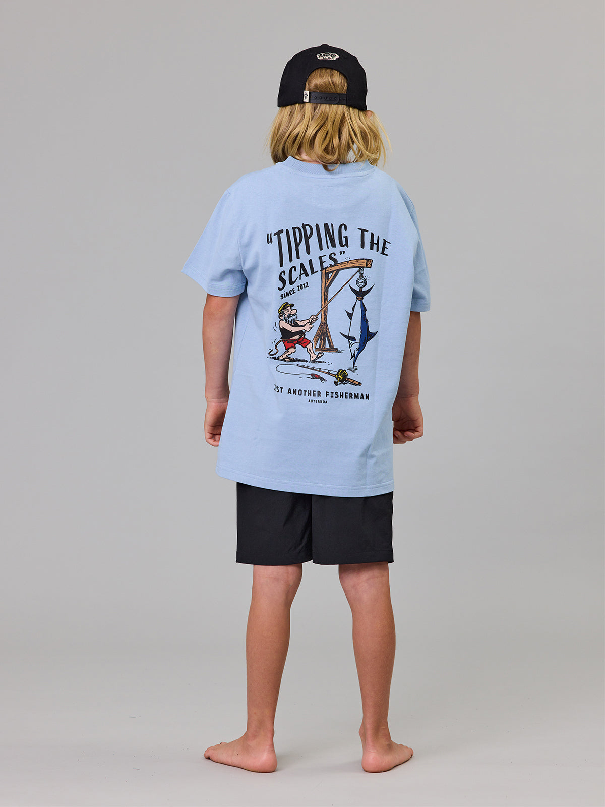Just Another Fisherman Mini Tipping The Scales Short Sleeve Tee Washed Blue