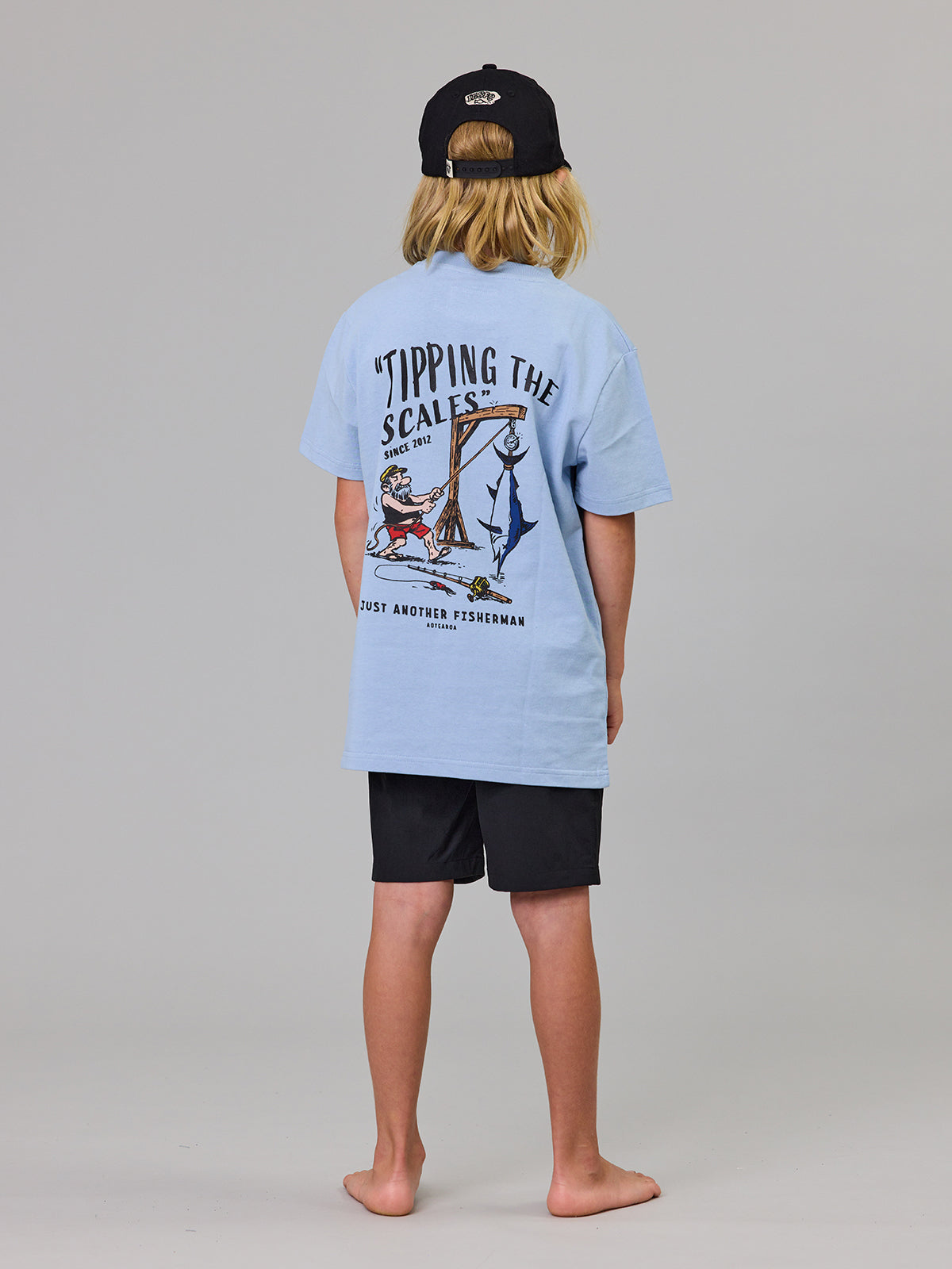 Just Another Fisherman Mini Tipping The Scales Short Sleeve Tee Washed Blue