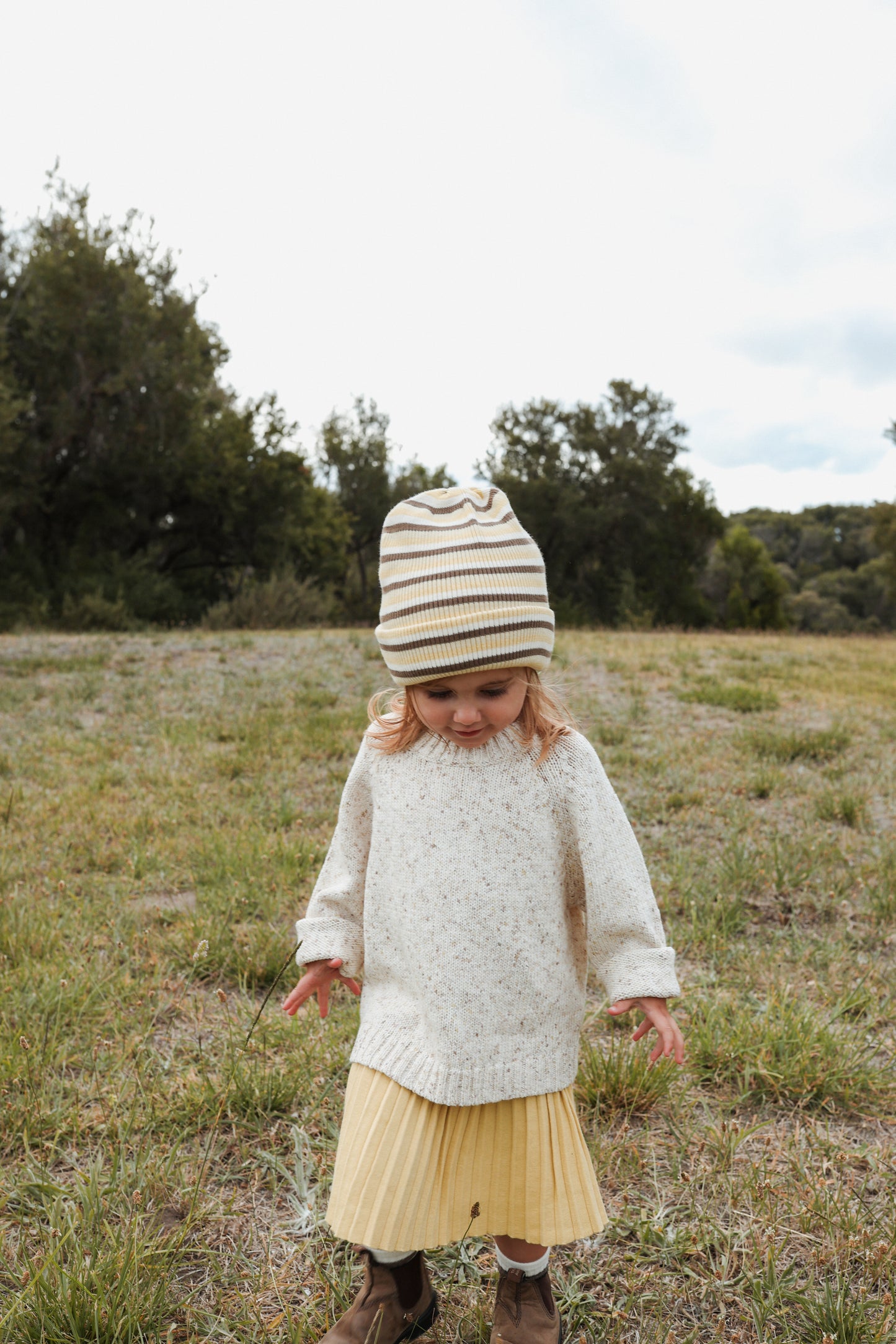 Grown Knitted Stripe Pixie Beanie Clay & Dusty Lime