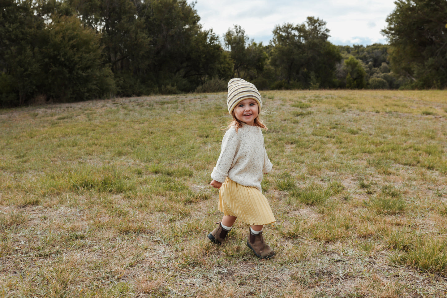 Grown Knitted Stripe Pixie Beanie Clay & Dusty Lime