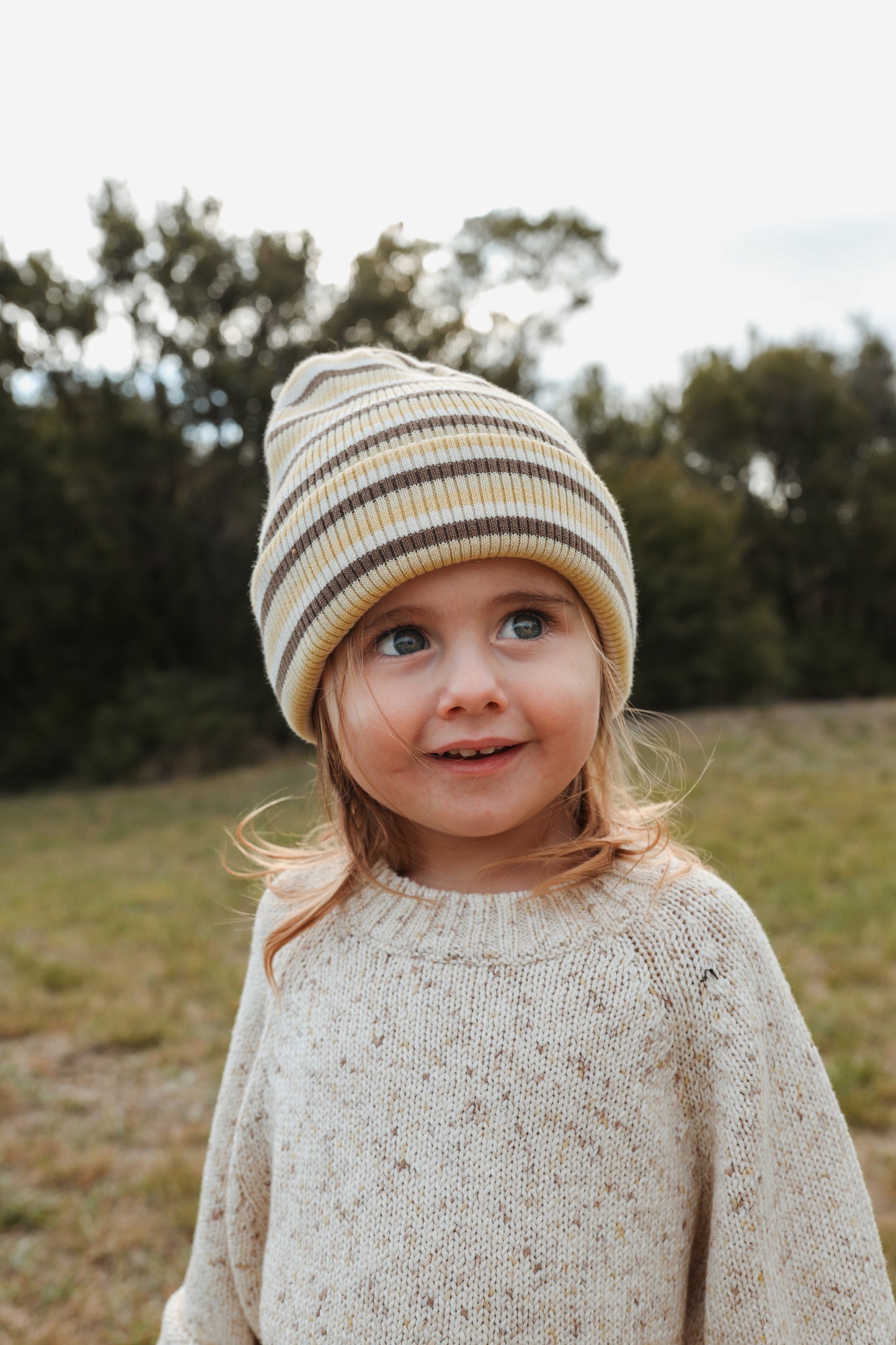 Grown Knitted Stripe Pixie Beanie Clay & Dusty Lime