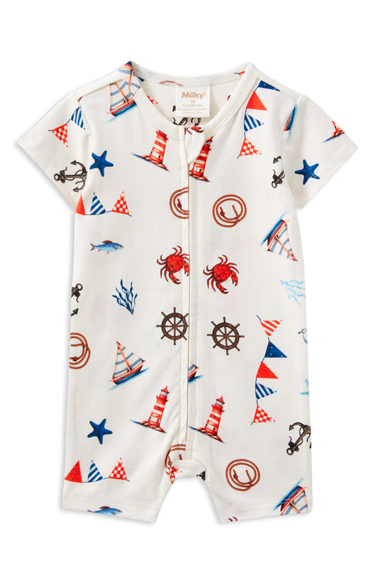 Milky Seaside Zip Romper