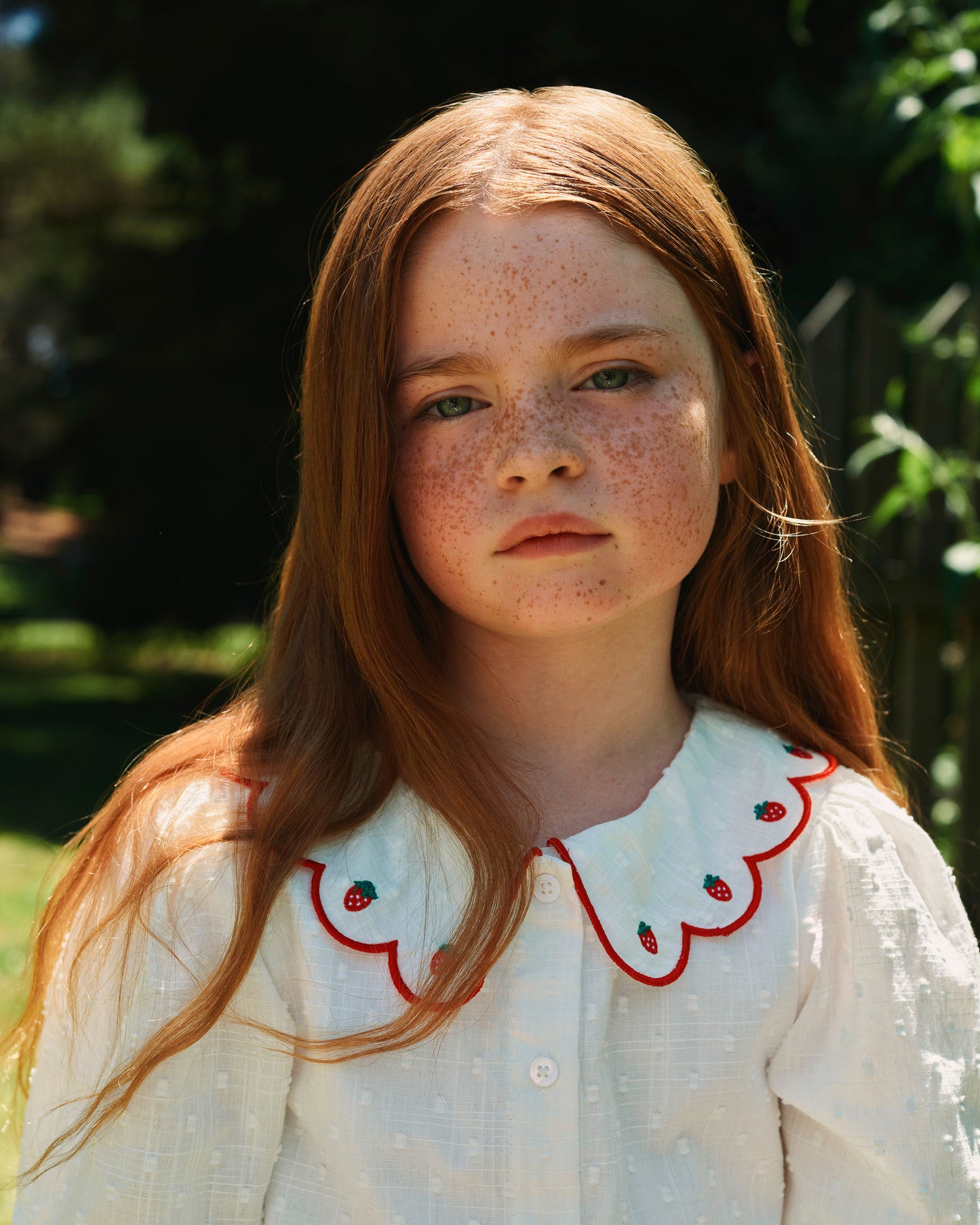 Goldie + Ace Scallop Collar Strawberry Cropped Blouse