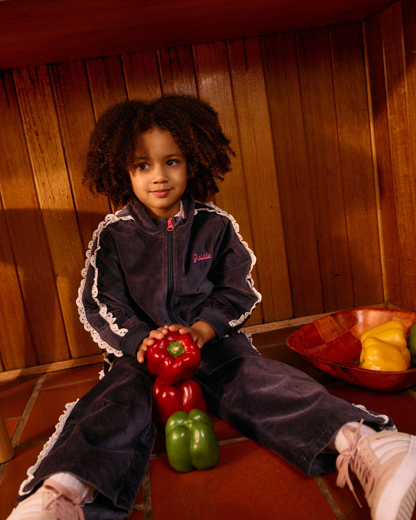 Goldie + Ace Velour Broderie Sweat Jacket Navy