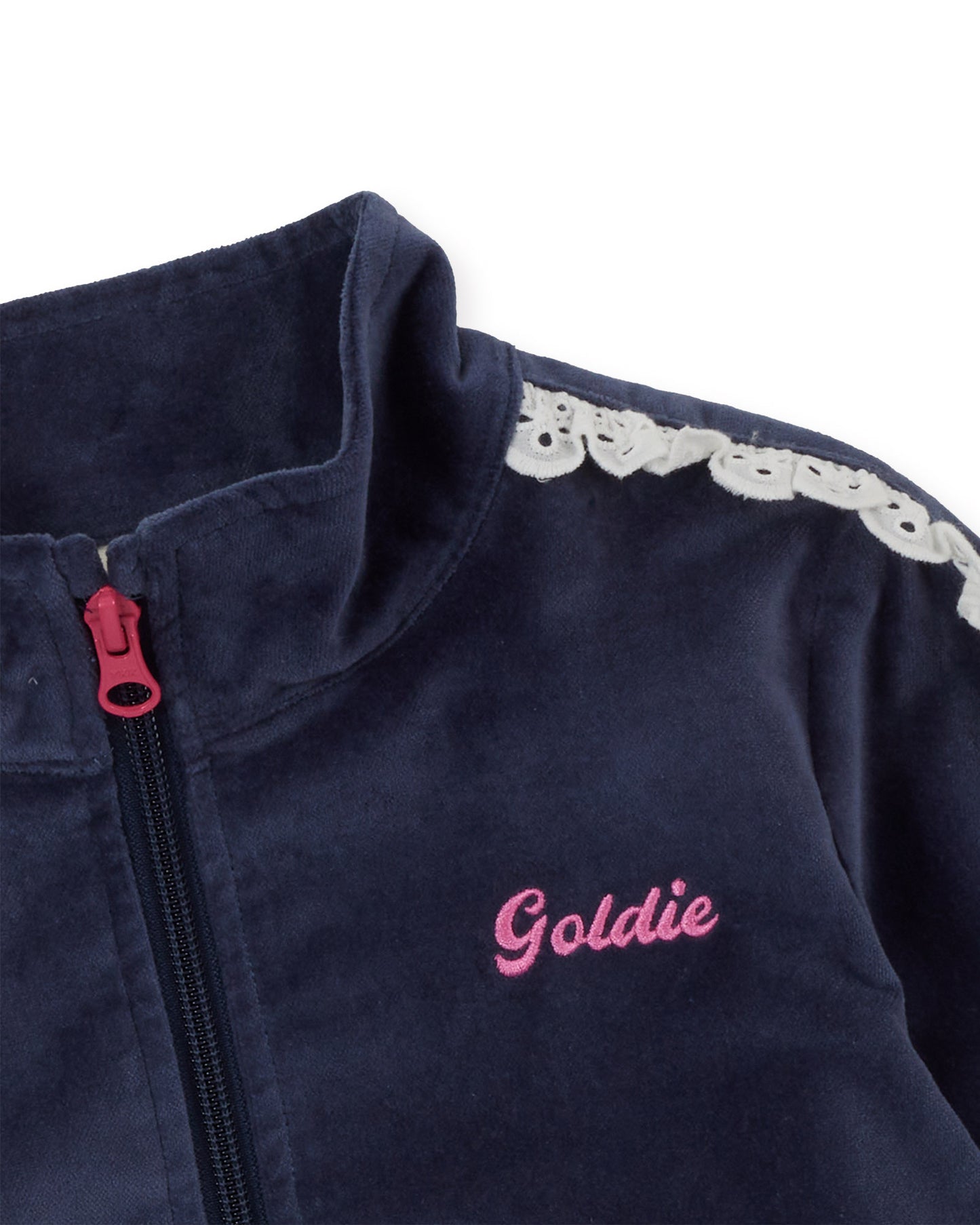 Goldie + Ace Velour Broderie Sweat Jacket Navy