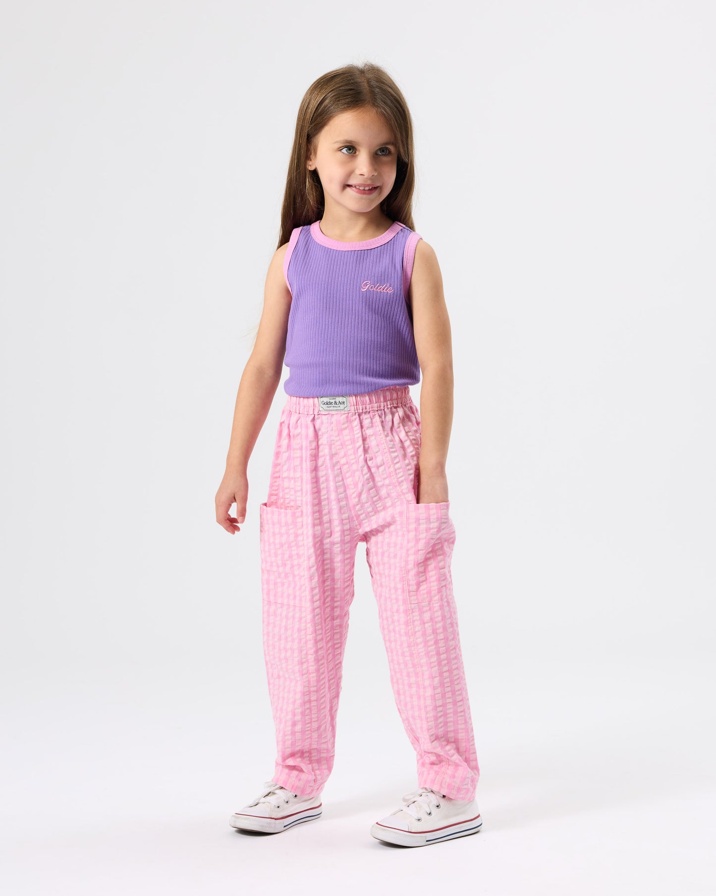 Goldie + Ace Lightweight Gingham Kit Pocket Pant Pink