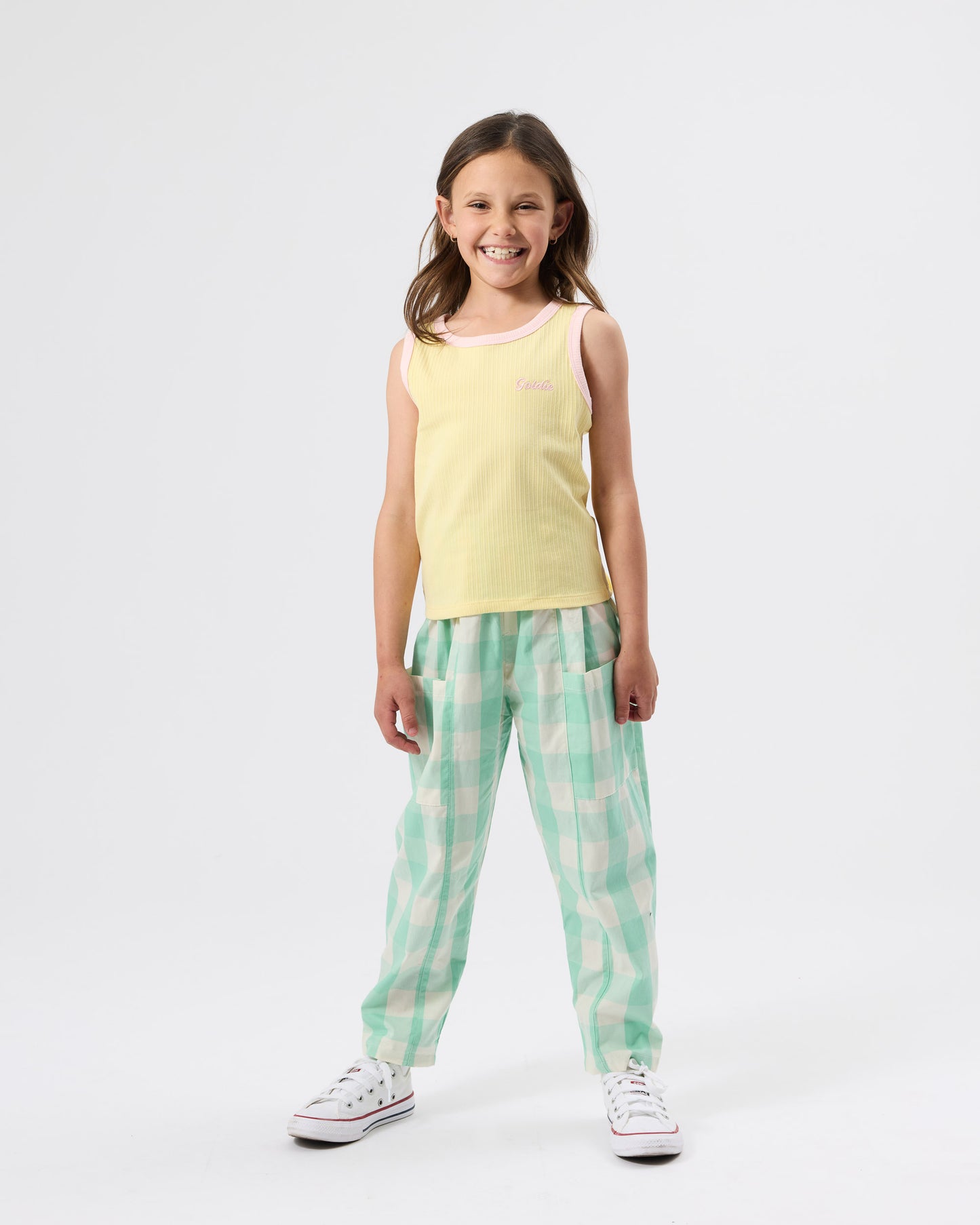 Goldie + Ace Lightweight Gingham Kit Pocket Pant Green