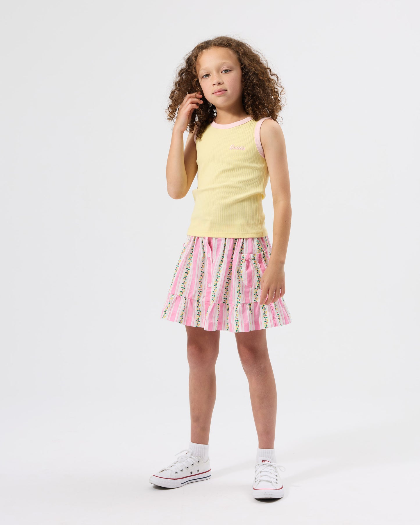 Goldie + Ace Embroidered Colour Pop Rib Singlet Yellow