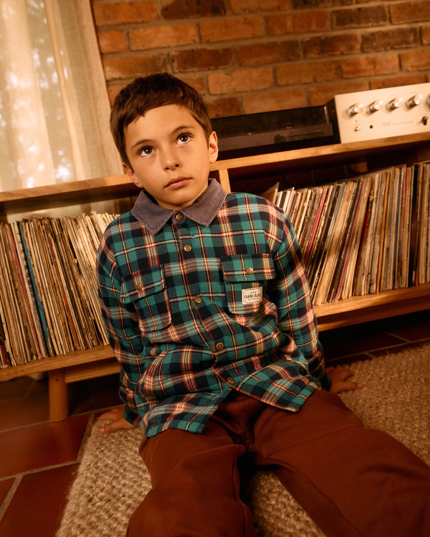 Goldie + Ace Check Padded Shacket Green Check