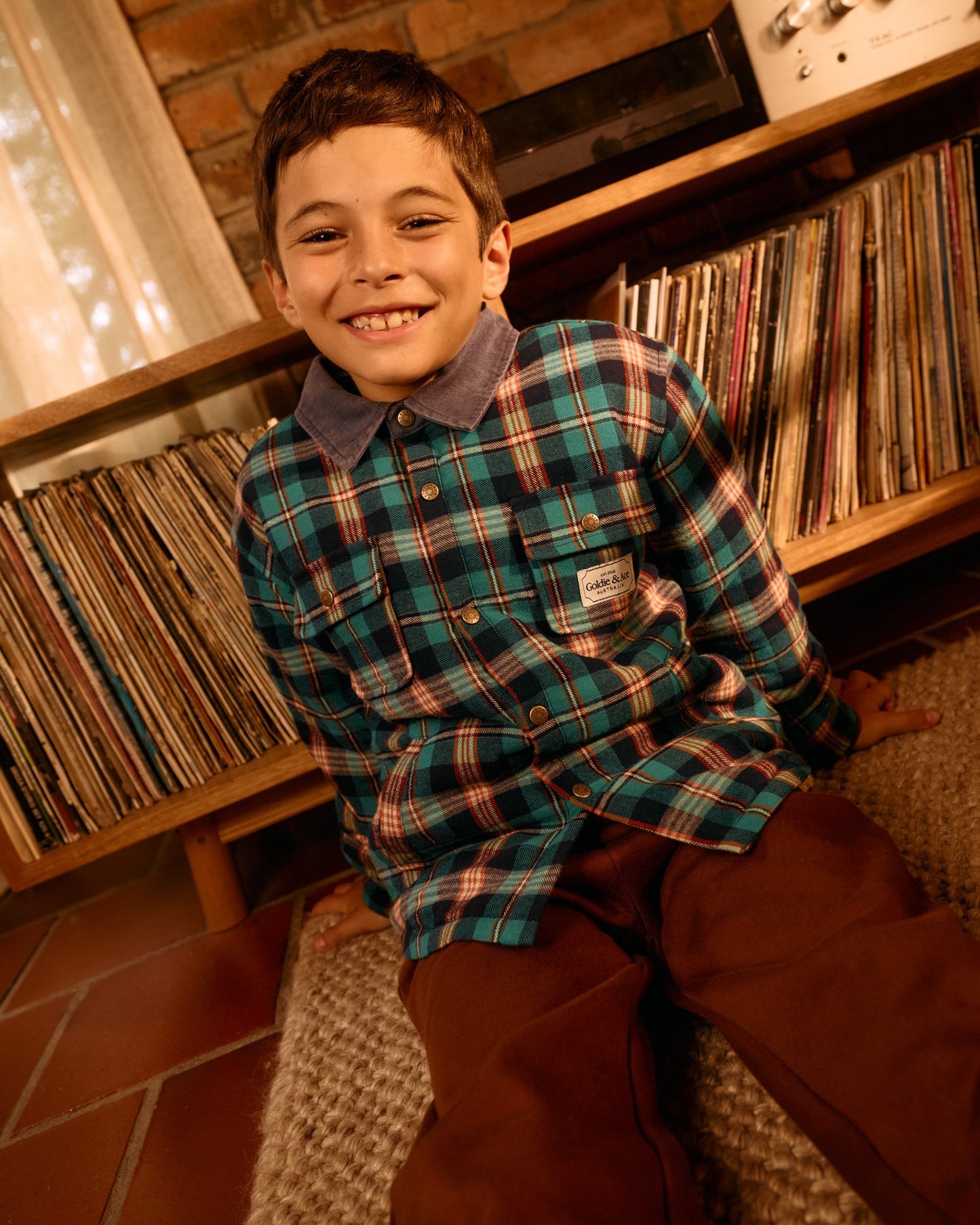 Goldie + Ace Check Padded Shacket Green Check