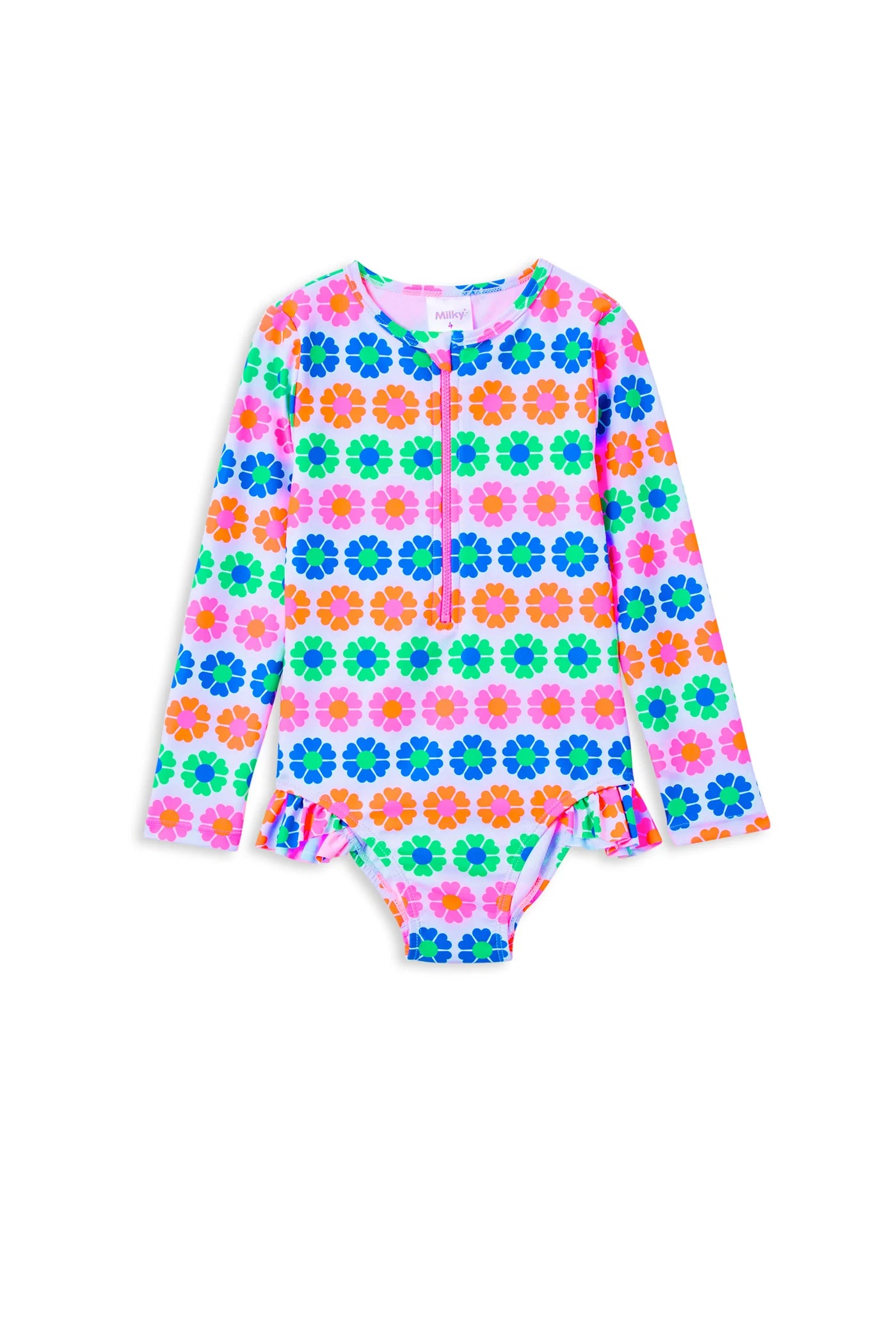 Milky Neon Fun Long Sleeve Swimsuit