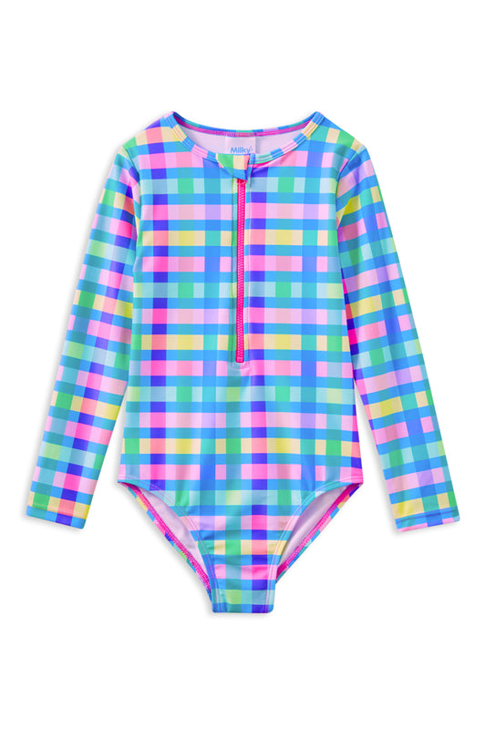 Milky Picnic Check Long Sleeve Swimsuit