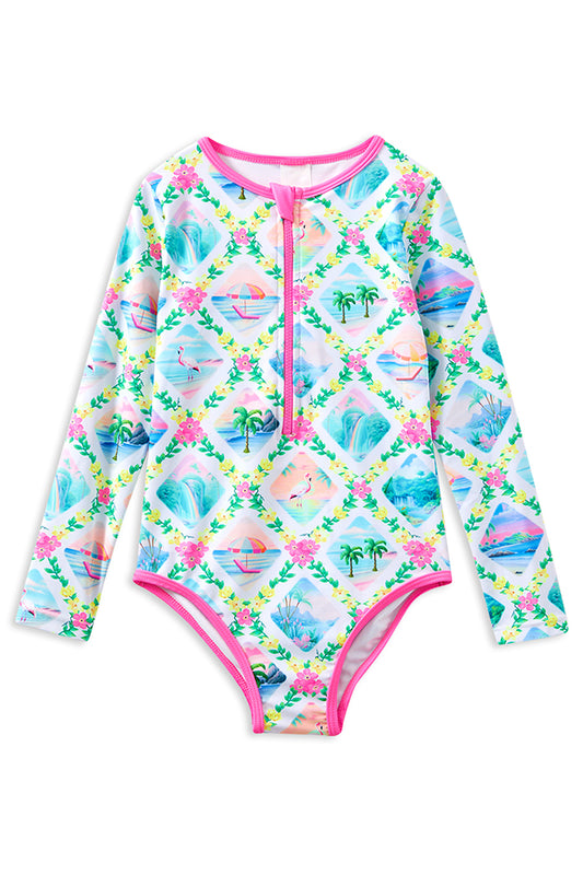 Milky Aloha Long Sleeve Swimsuit